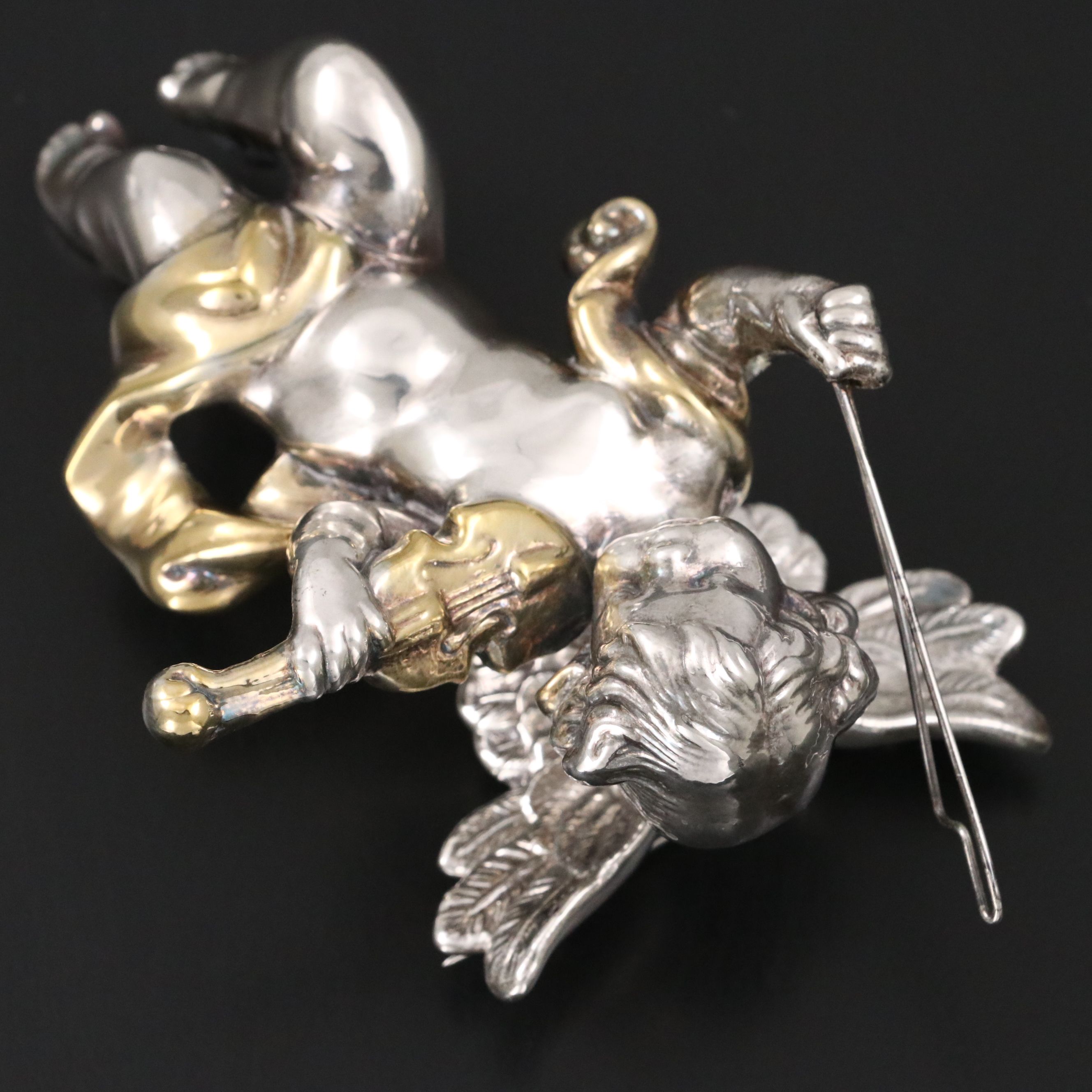 J. Reed Sterling Silver Electroplate Cherub Playing Violin Brooch