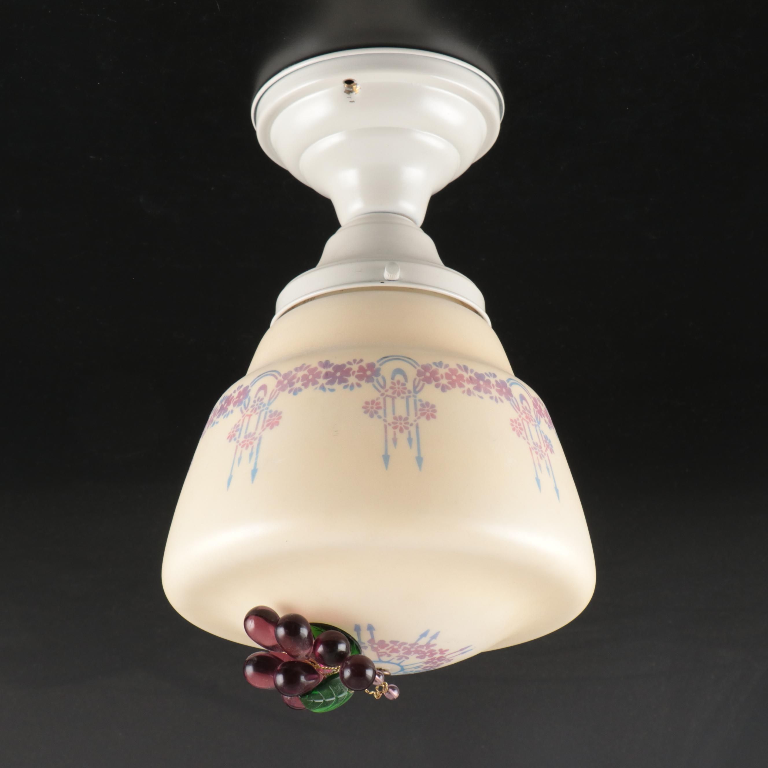 Hand-Painted Metal and Glass Ceiling Light, Early 20th Century