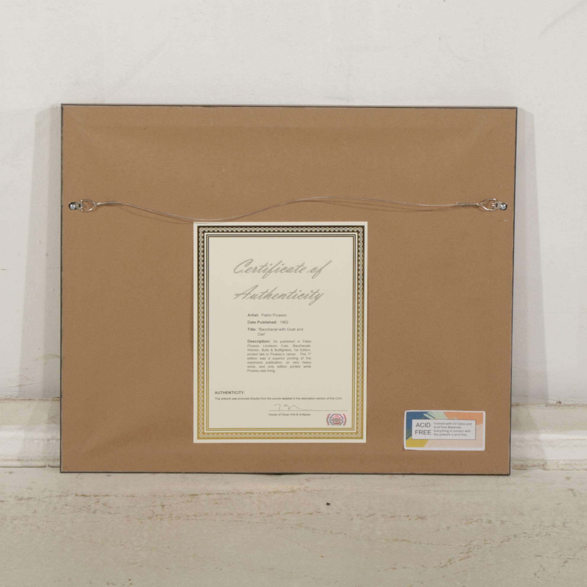 Pablo Picasso Linoleum Cut "Bacchanal with Goat and Owl," 1962