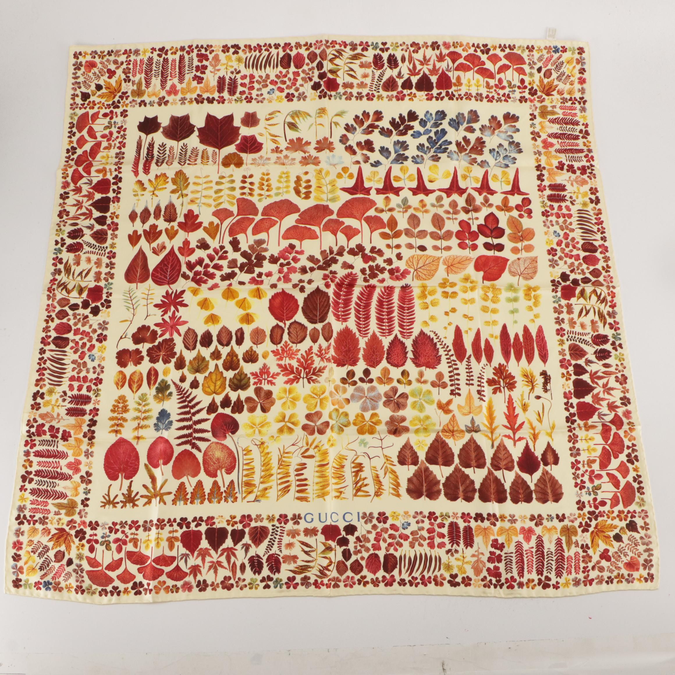 Gucci Foliate Print Silk Twill Scarf