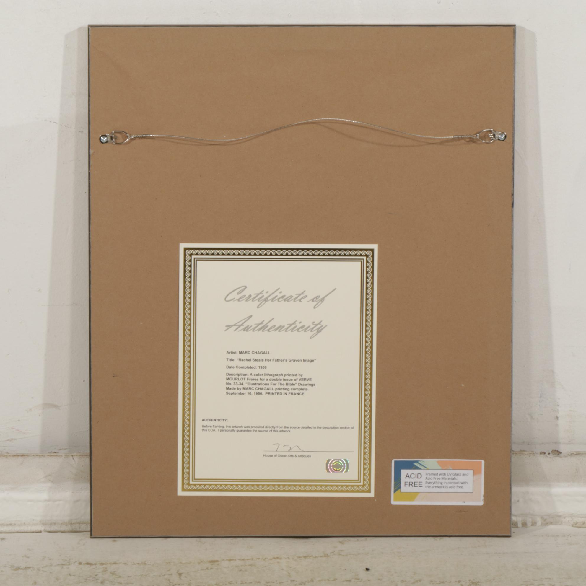 Marc Chagall Color Lithograph "Rachel Dérobe les Idoles de Son Père," 1960