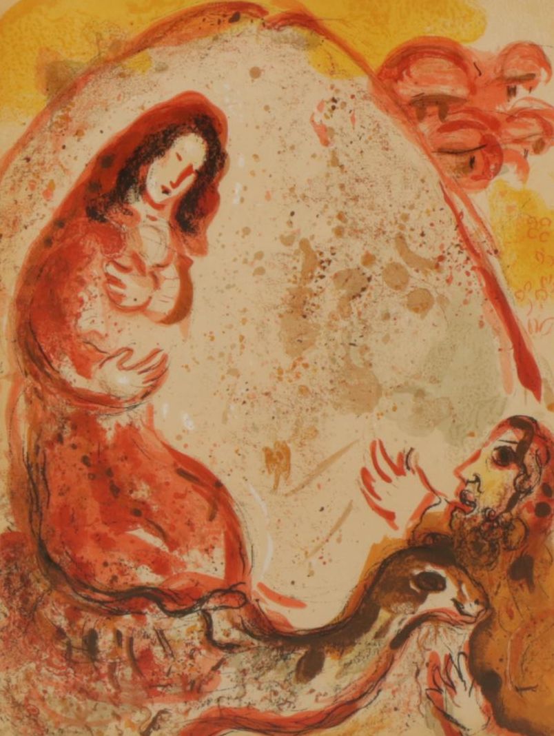 Marc Chagall Color Lithograph "Rachel Dérobe les Idoles de Son Père," 1960