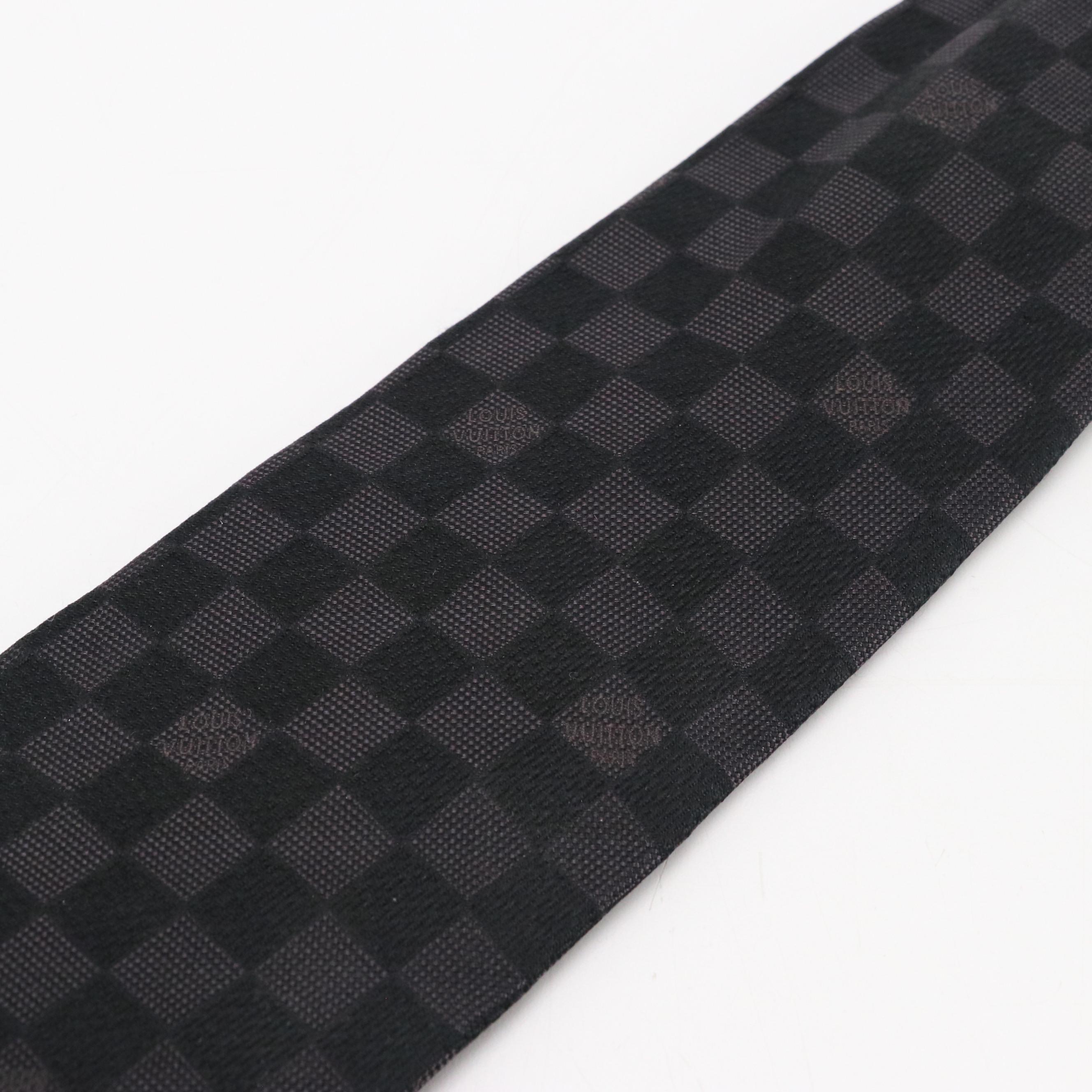 Louis Vuitton Damier Classique Necktie in Charcoal Silk Jacquard with Box
