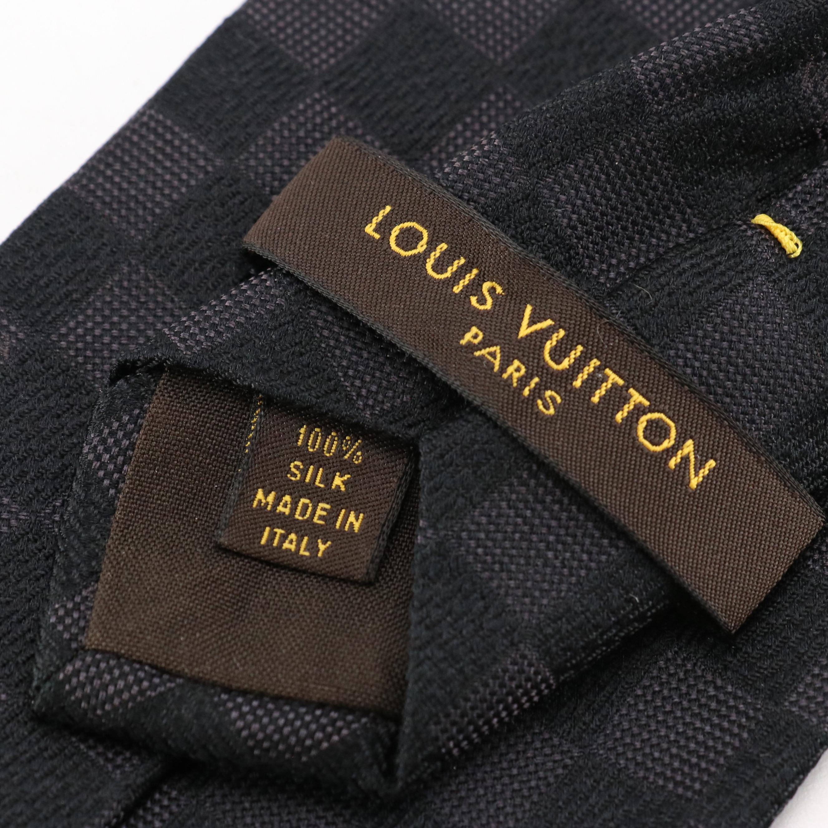 Louis Vuitton Damier Classique Necktie in Charcoal Silk Jacquard with Box