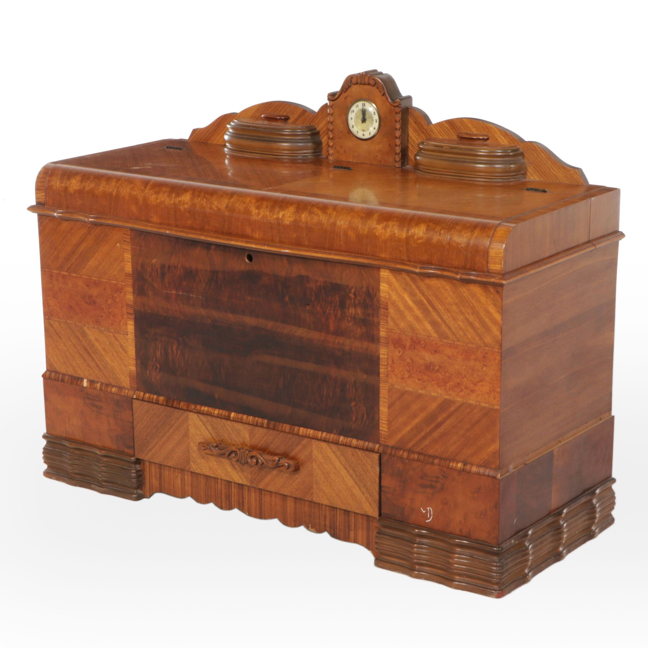 Lane Art Deco Style Burl and Walnut Waterfall Front Cedar Lined Chest