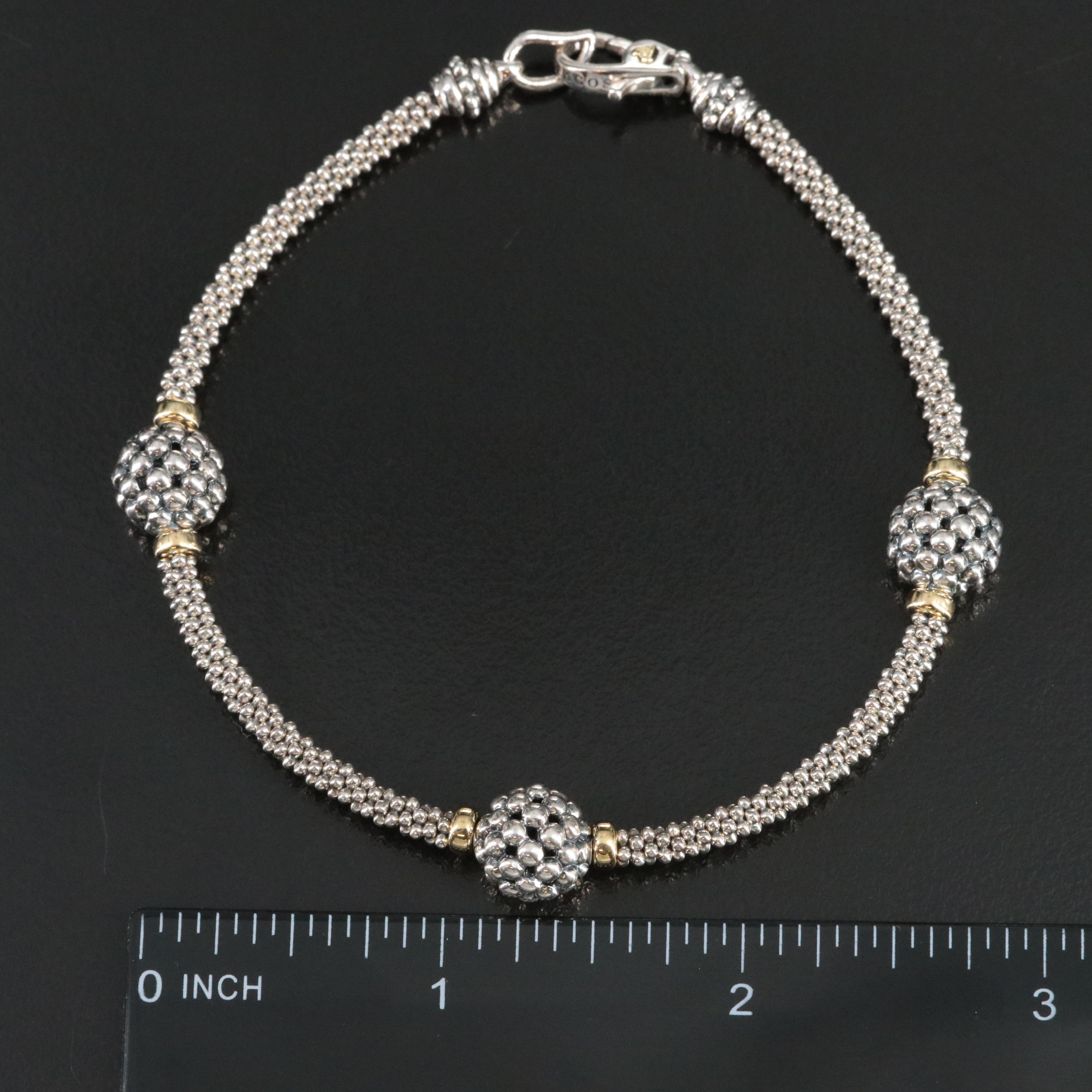 Lagos Signature Caviar Sterling Three Station Bead Bracelet with 18K Accents
