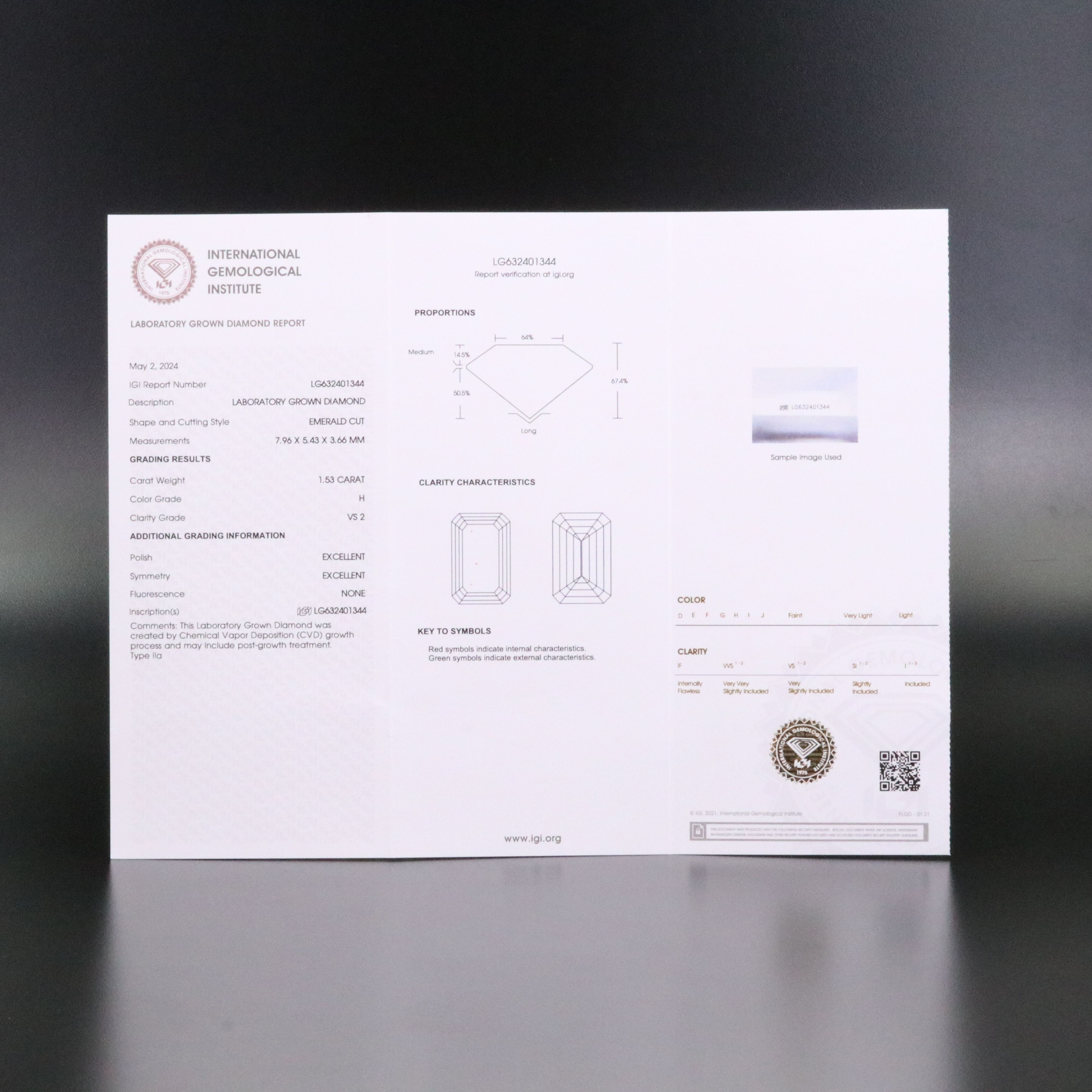 Loose 1.53 CT Lab Grown Diamond with IGI Report