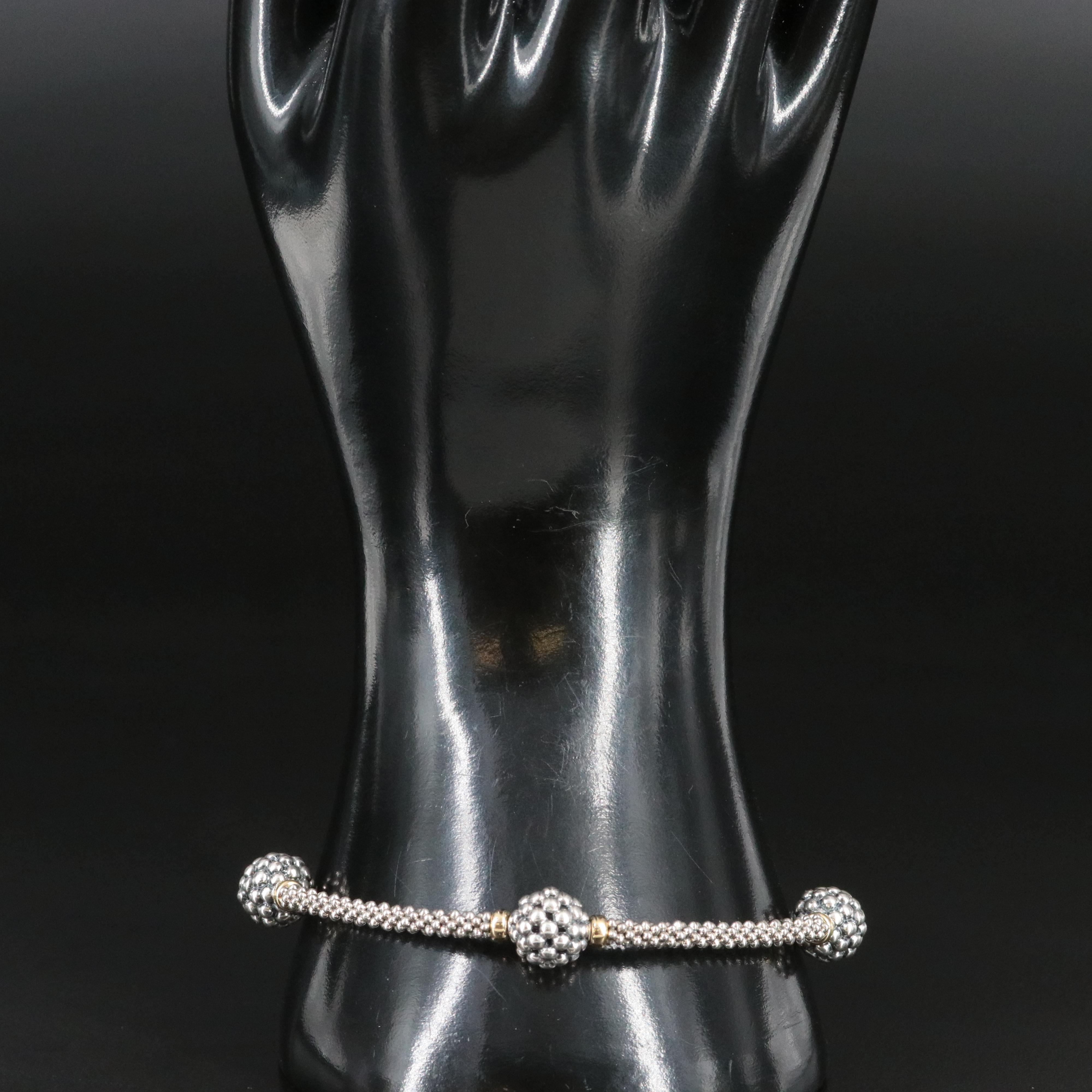 Lagos Signature Caviar Sterling Three Station Bead Bracelet with 18K Accents