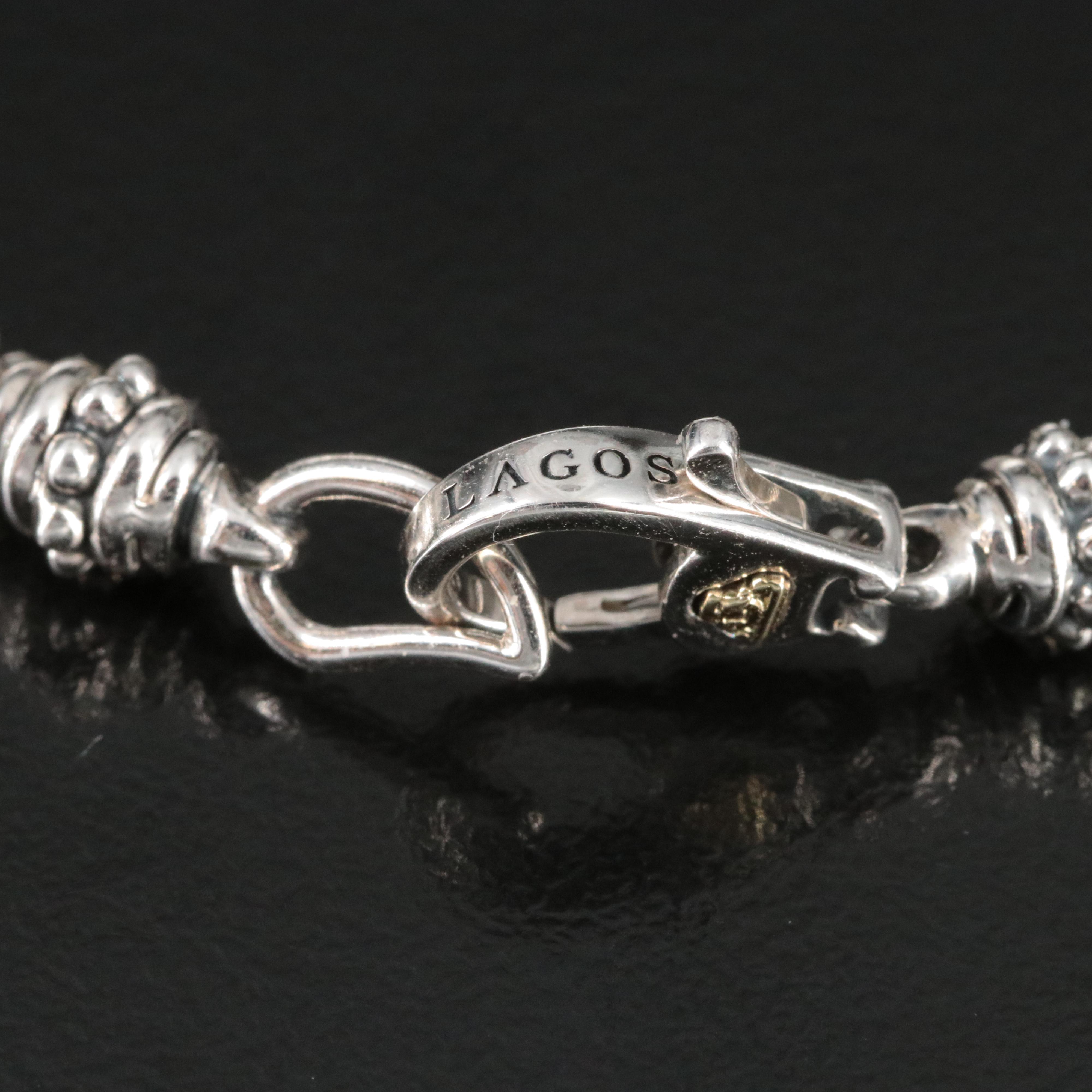 Lagos Signature Caviar Sterling Three Station Bead Bracelet with 18K Accents