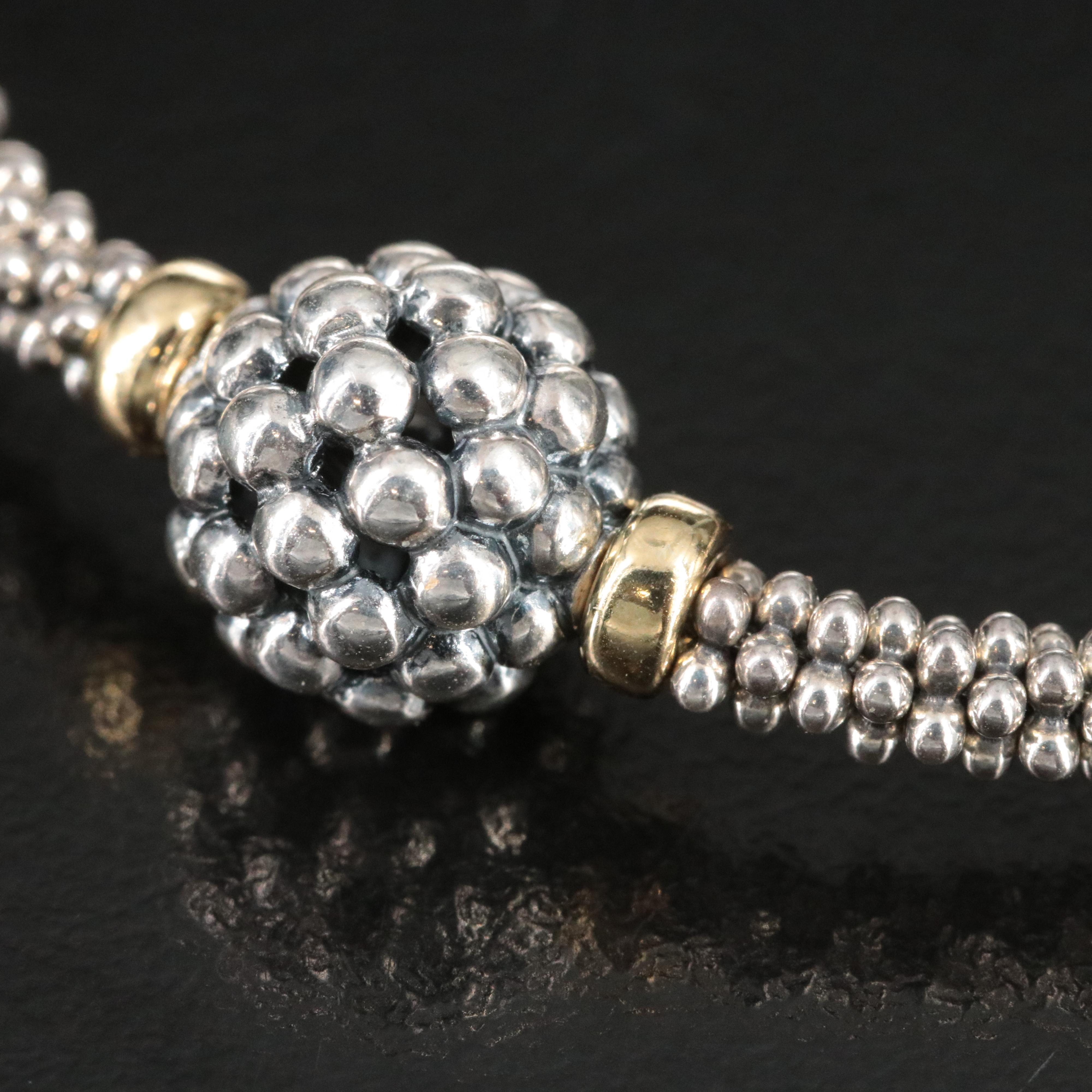 Lagos Signature Caviar Sterling Three Station Bead Bracelet with 18K Accents