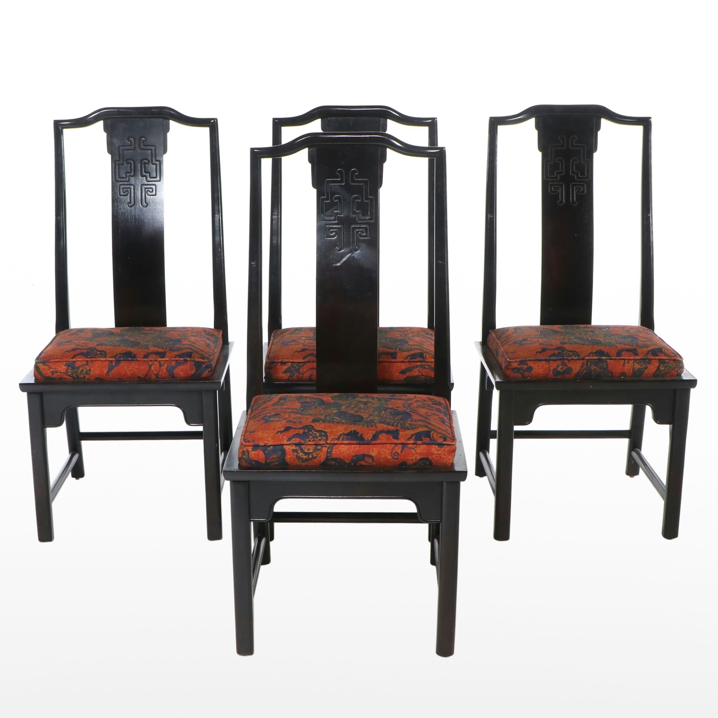 Set of Four Century Furniture Chinese Style Ebonized Wood Dining Chairs