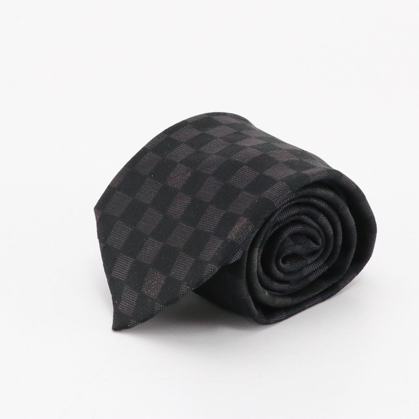 Louis Vuitton Damier Classique Necktie in Charcoal Silk Jacquard with Box