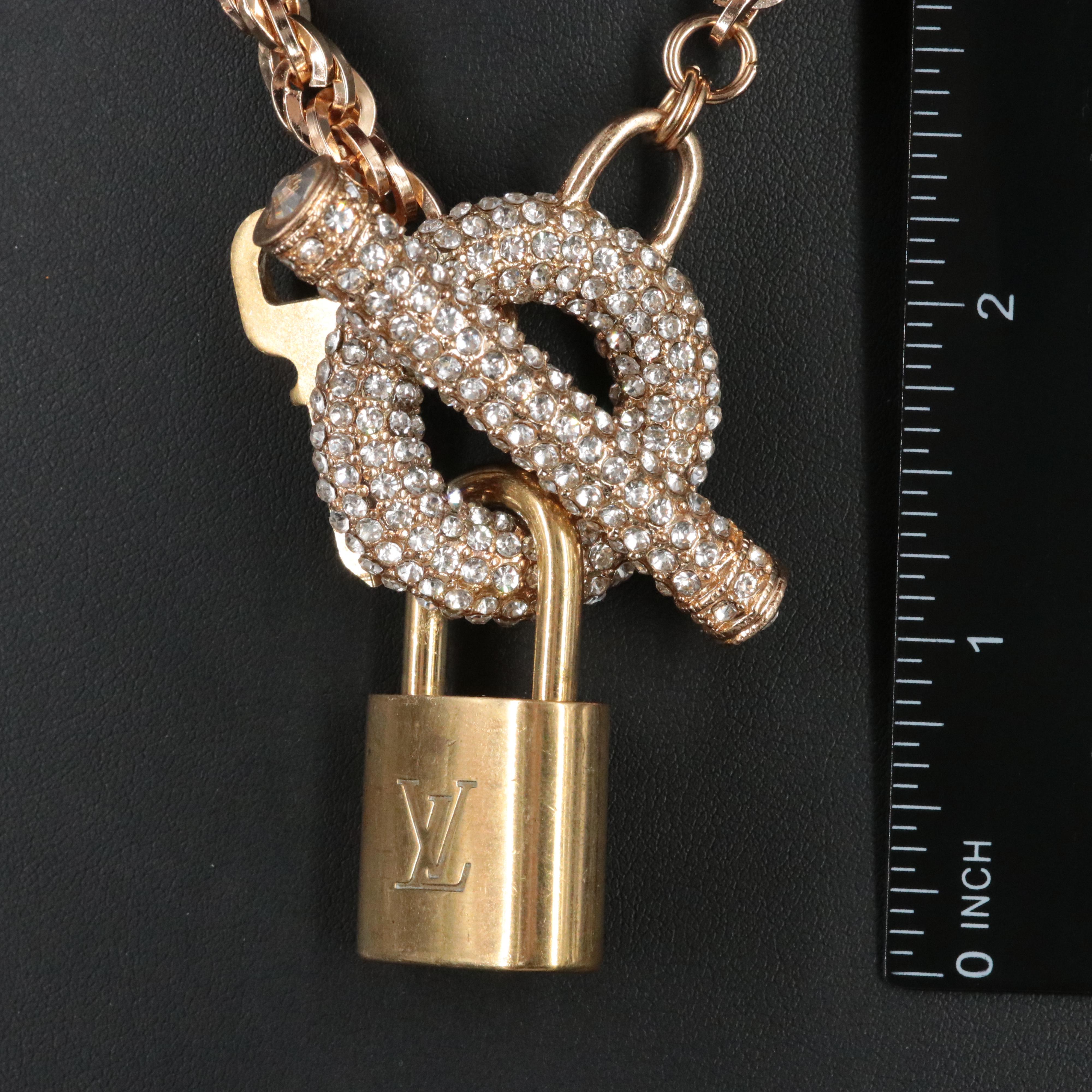 Louis Vuitton Padlock and Key on a Crystal Toggle Necklace