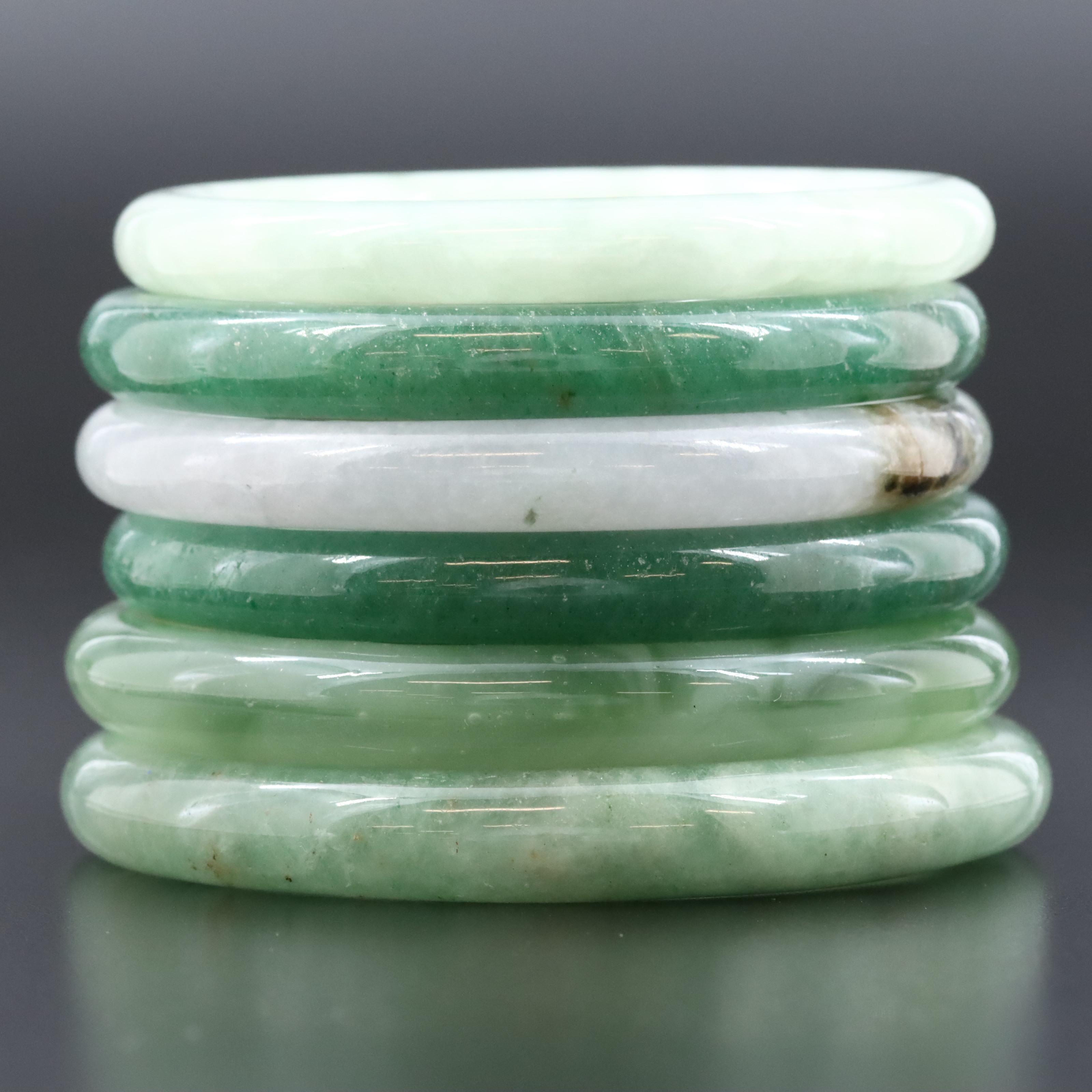 Jadeite and Aventurine Hololith Bangle Collection