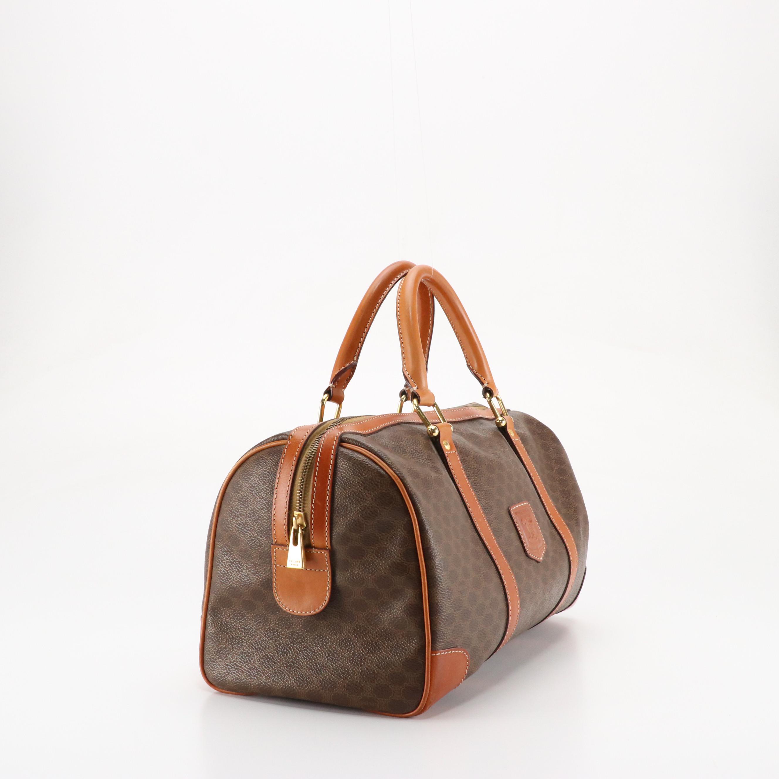 Celine Boston Duffle Bag Macadam Canvas and Leather Trim