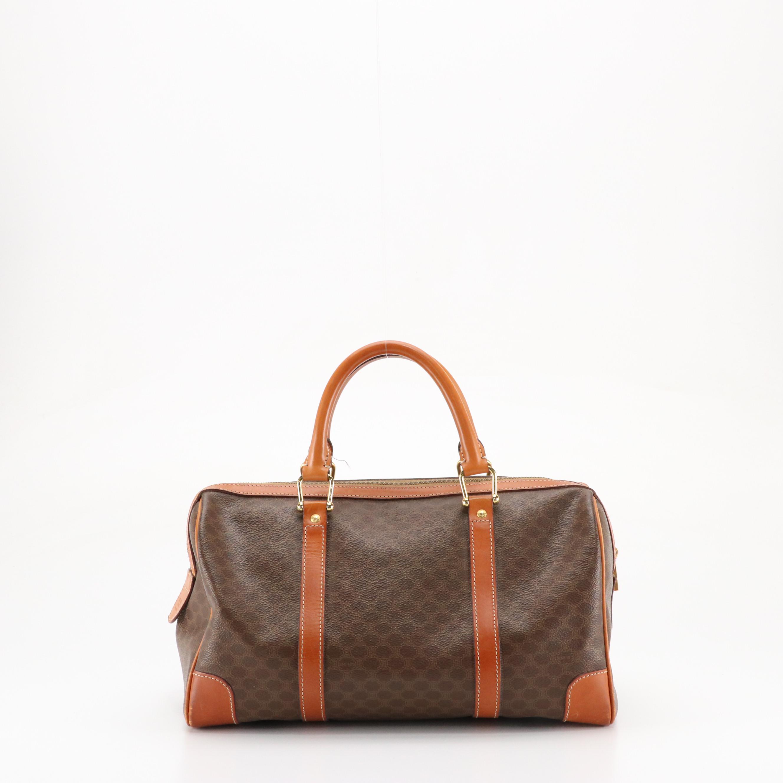 Celine Boston Duffle Bag Macadam Canvas and Leather Trim