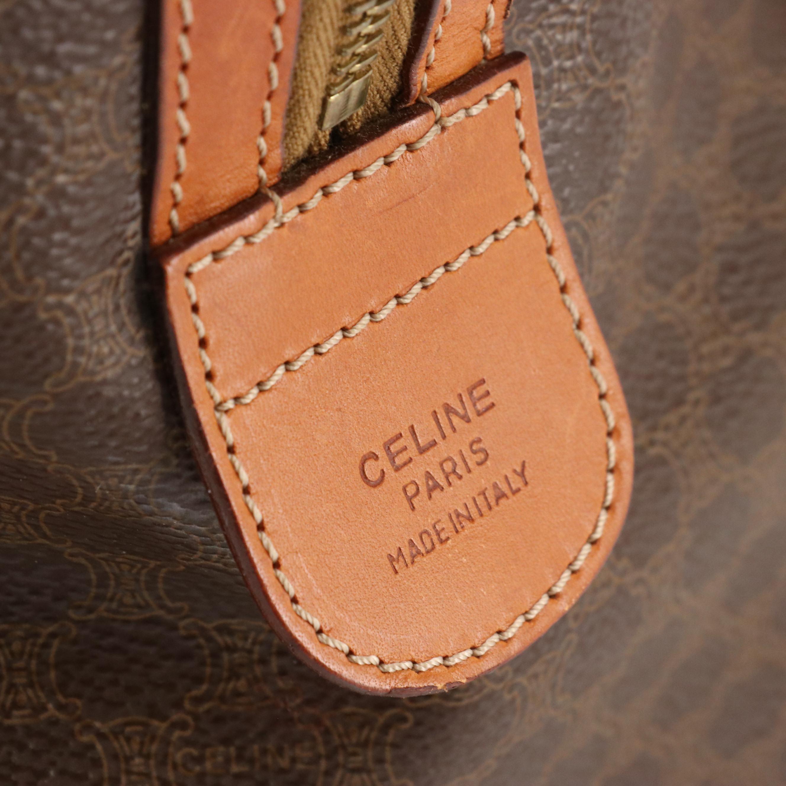 Celine Boston Duffle Bag Macadam Canvas and Leather Trim