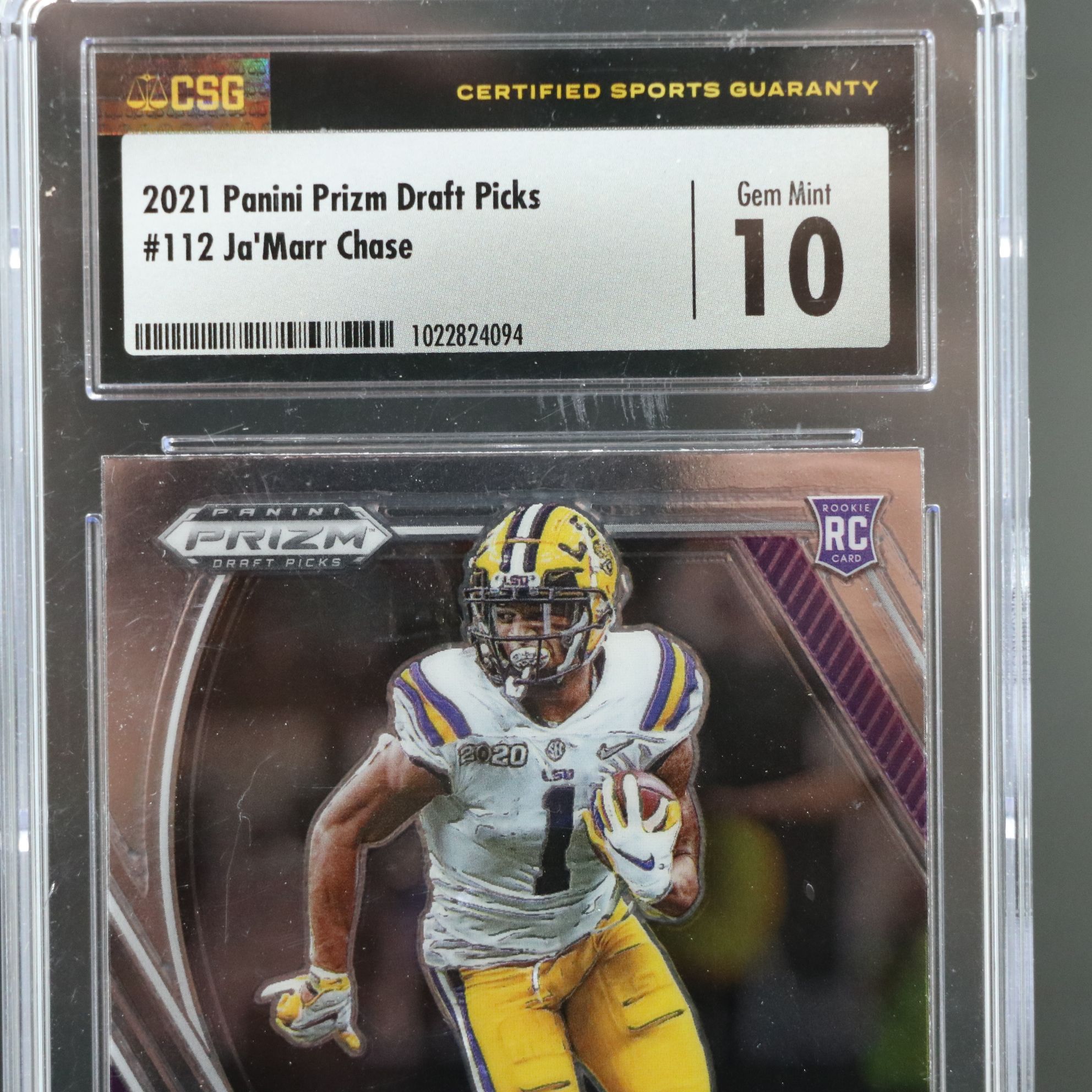 2021 Prizm Draft Picks Ja’Marr Chase Rookie Football Card Graded CSG 10
