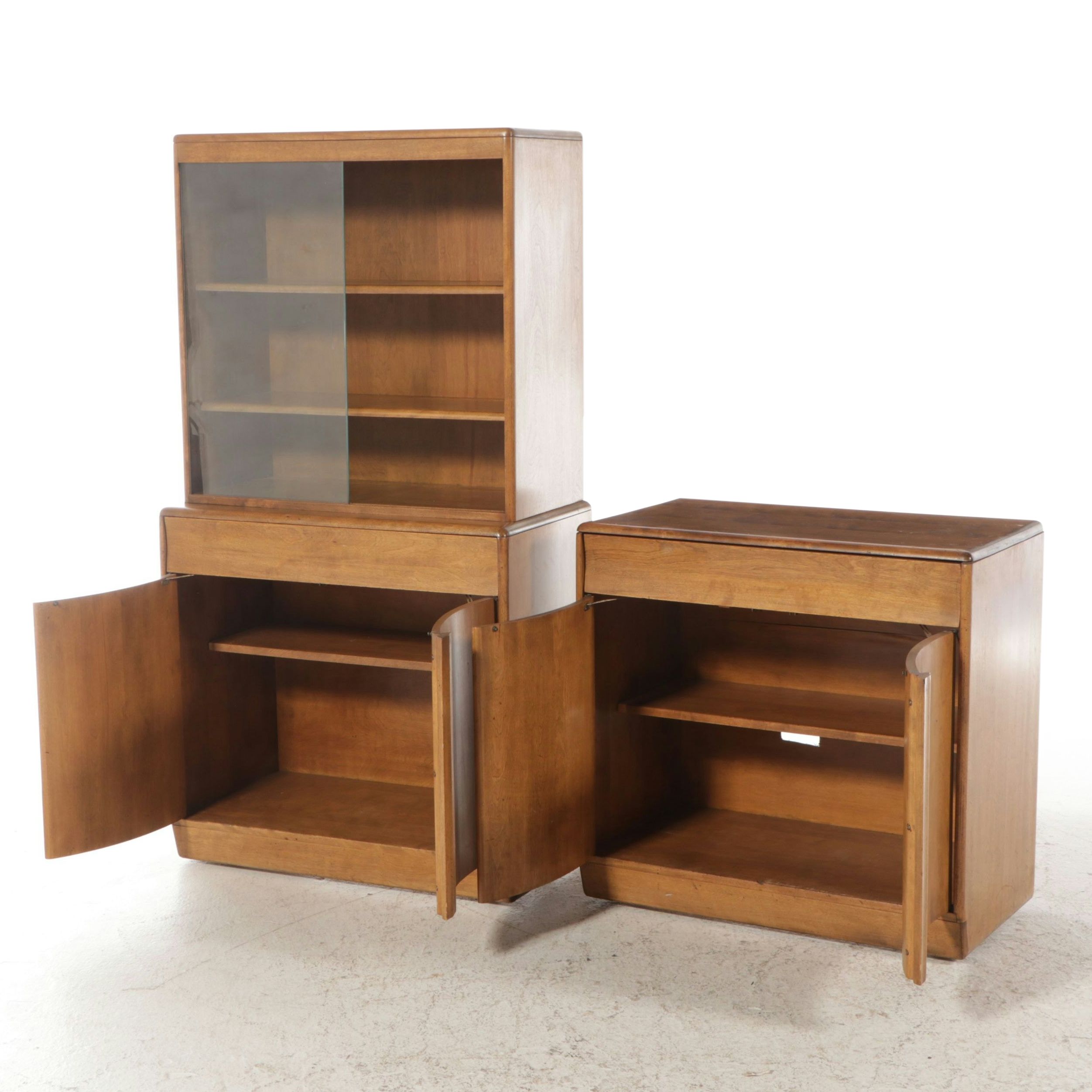 Heywood-Wakefield Mid Century Modern Maple China Cabinet and Buffet in "Wheat"