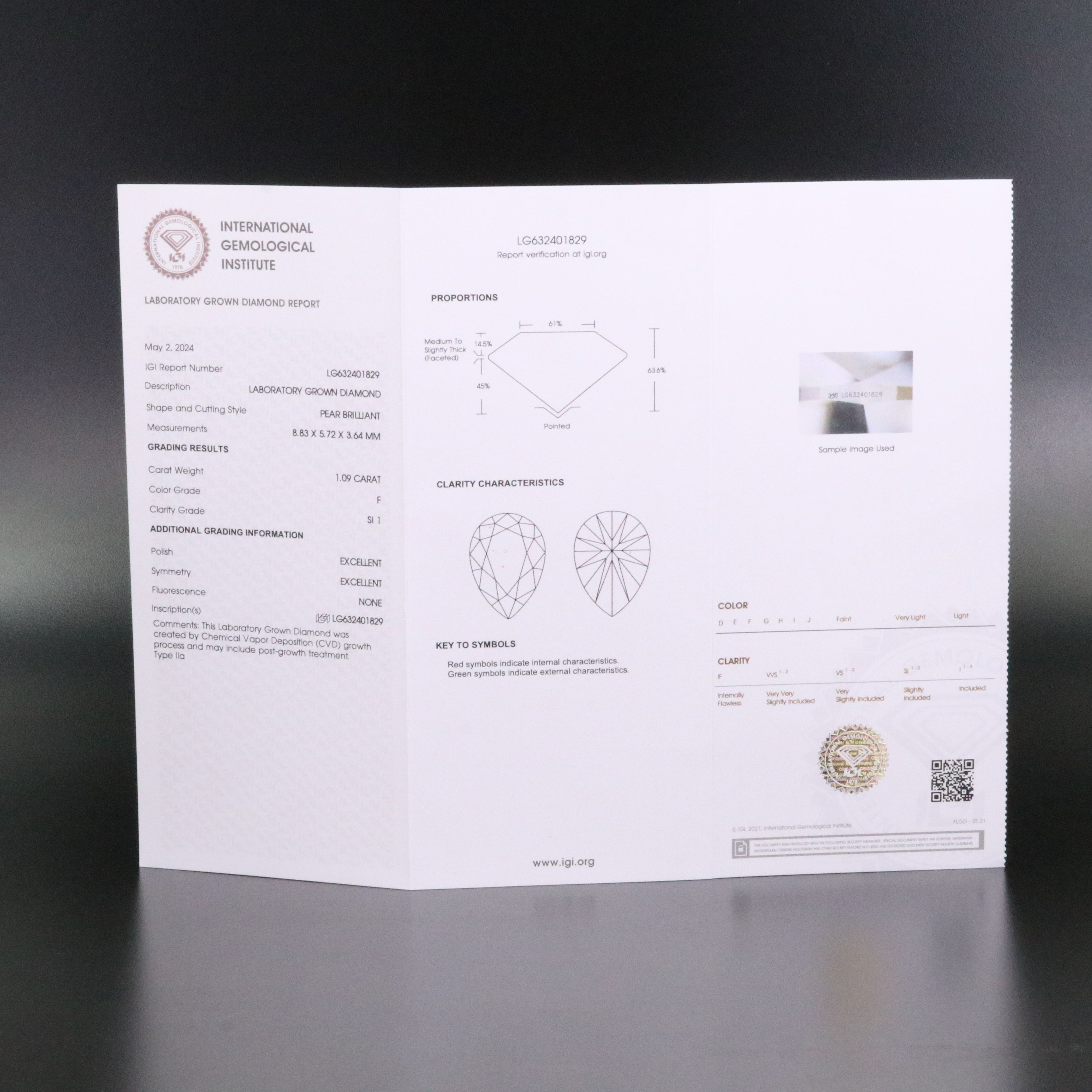 Loose 1.09 CT Lab Grown Diamond with IGI Report
