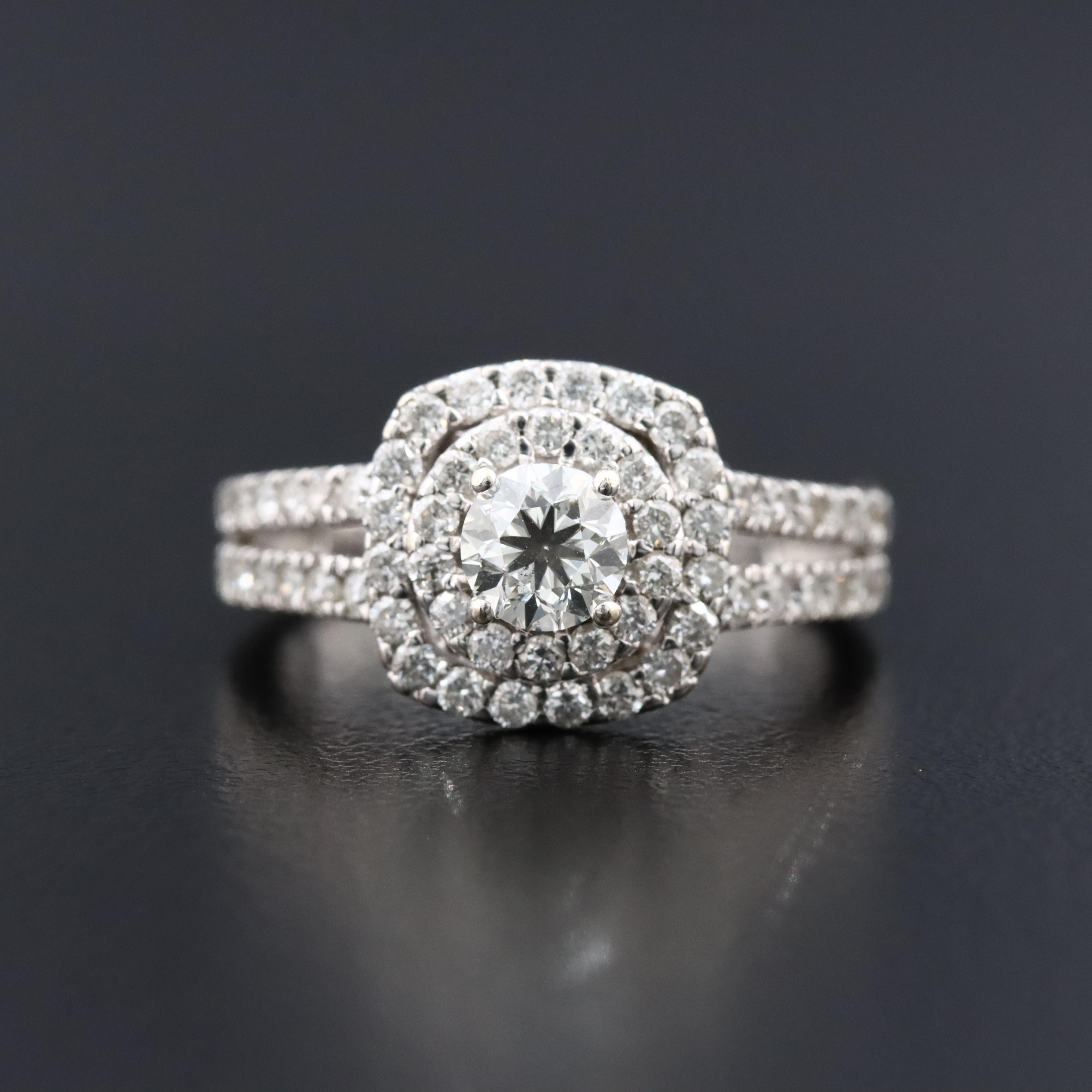 14K 0.93 CTW Diamond Double Halo Ring