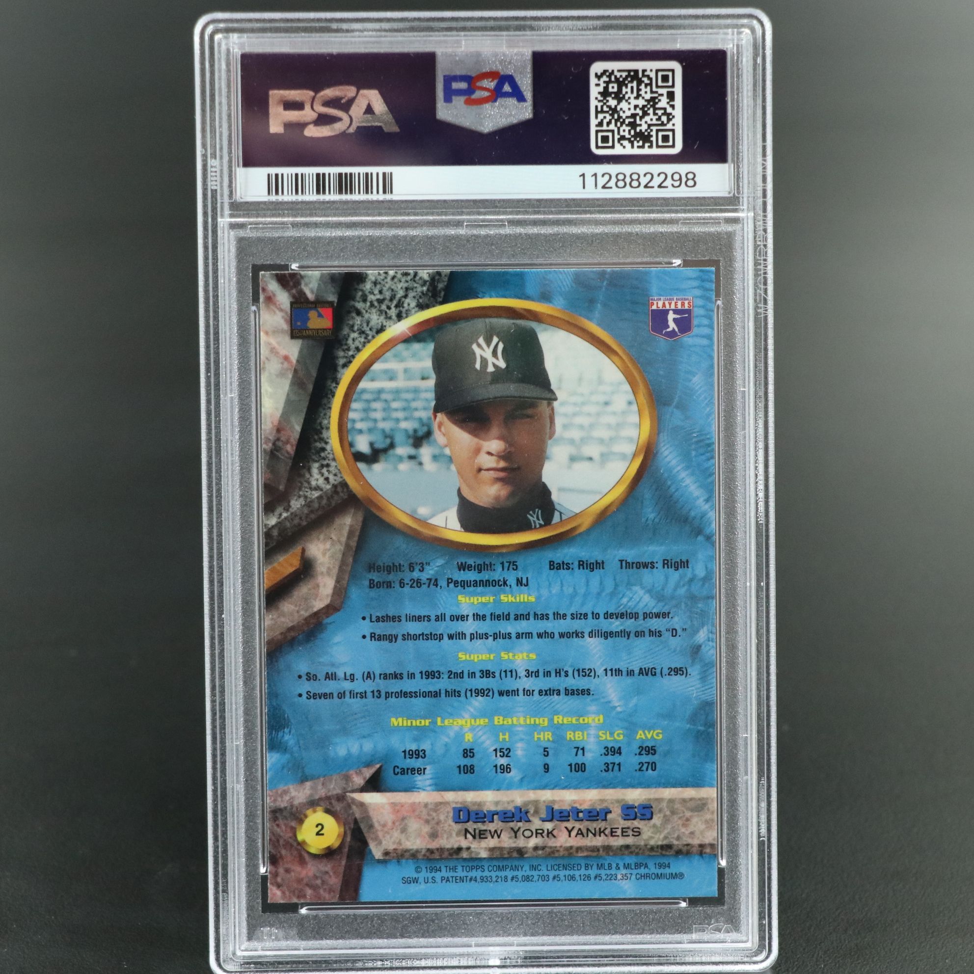 1994 Bowman’s Best Derek Jeter Prospect Blue Baseball Card Graded PSA 9