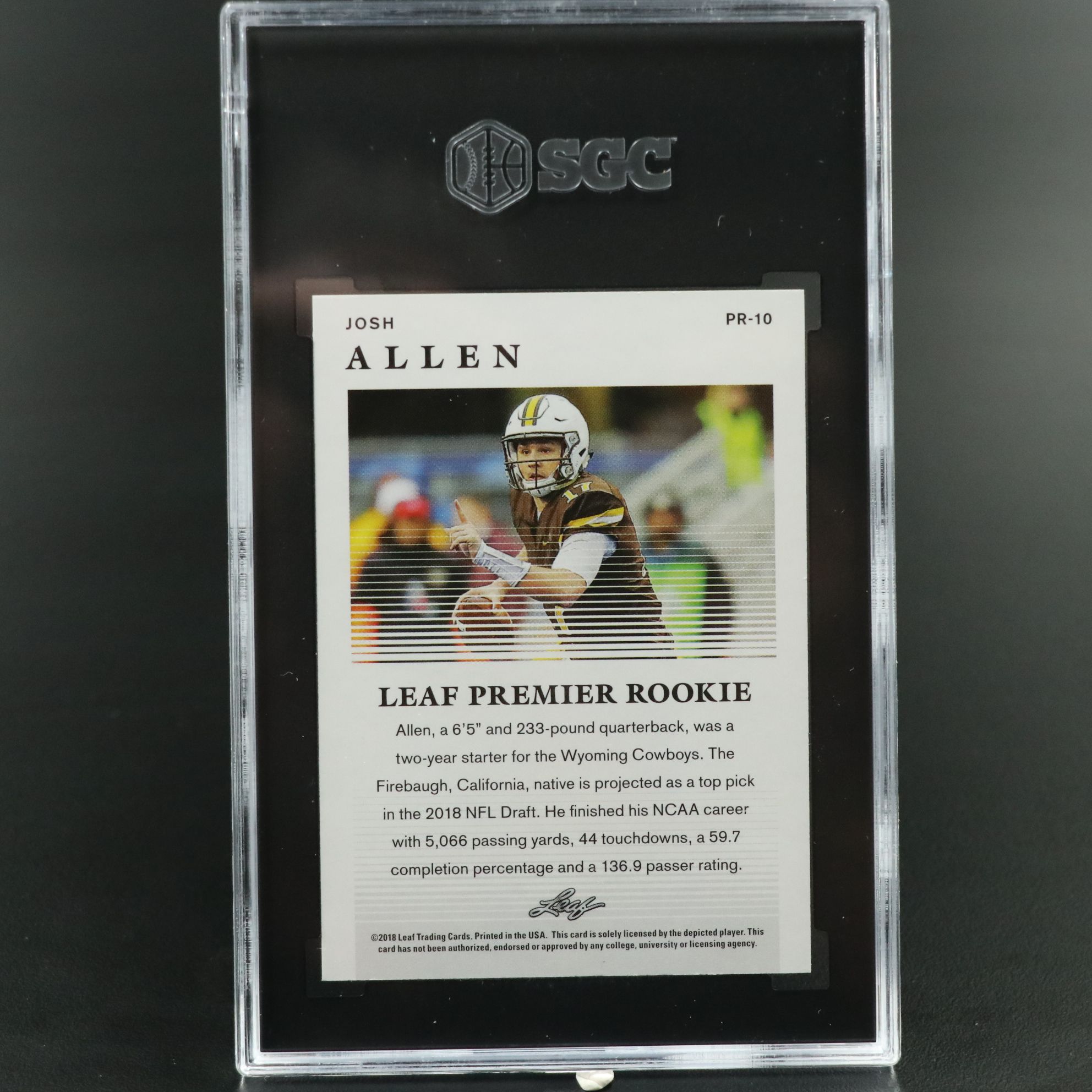 2018 Leaf Josh Allen Premier Rookie Football Card Graded SGC 10