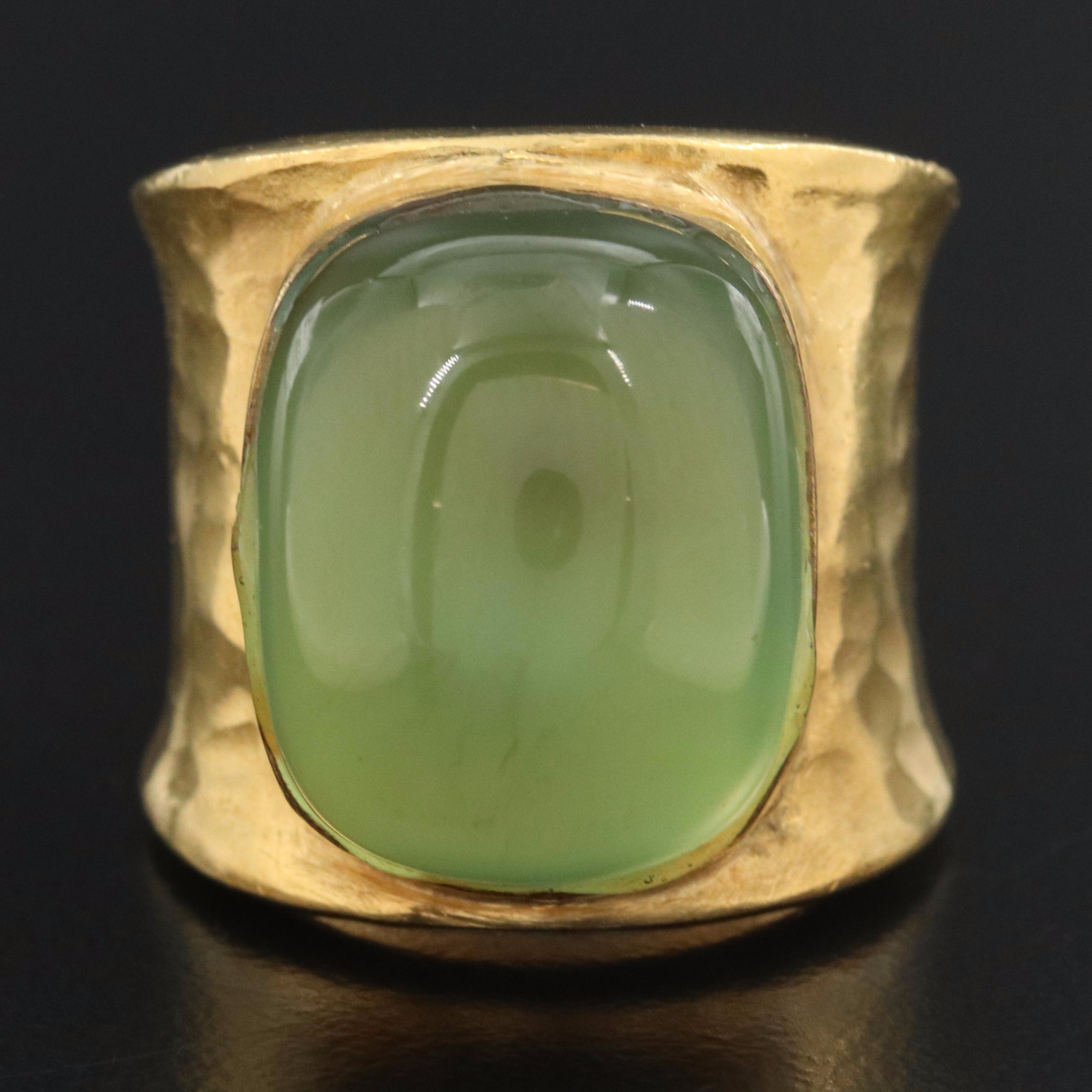 22K Prehnite Ring with Hammered Finish