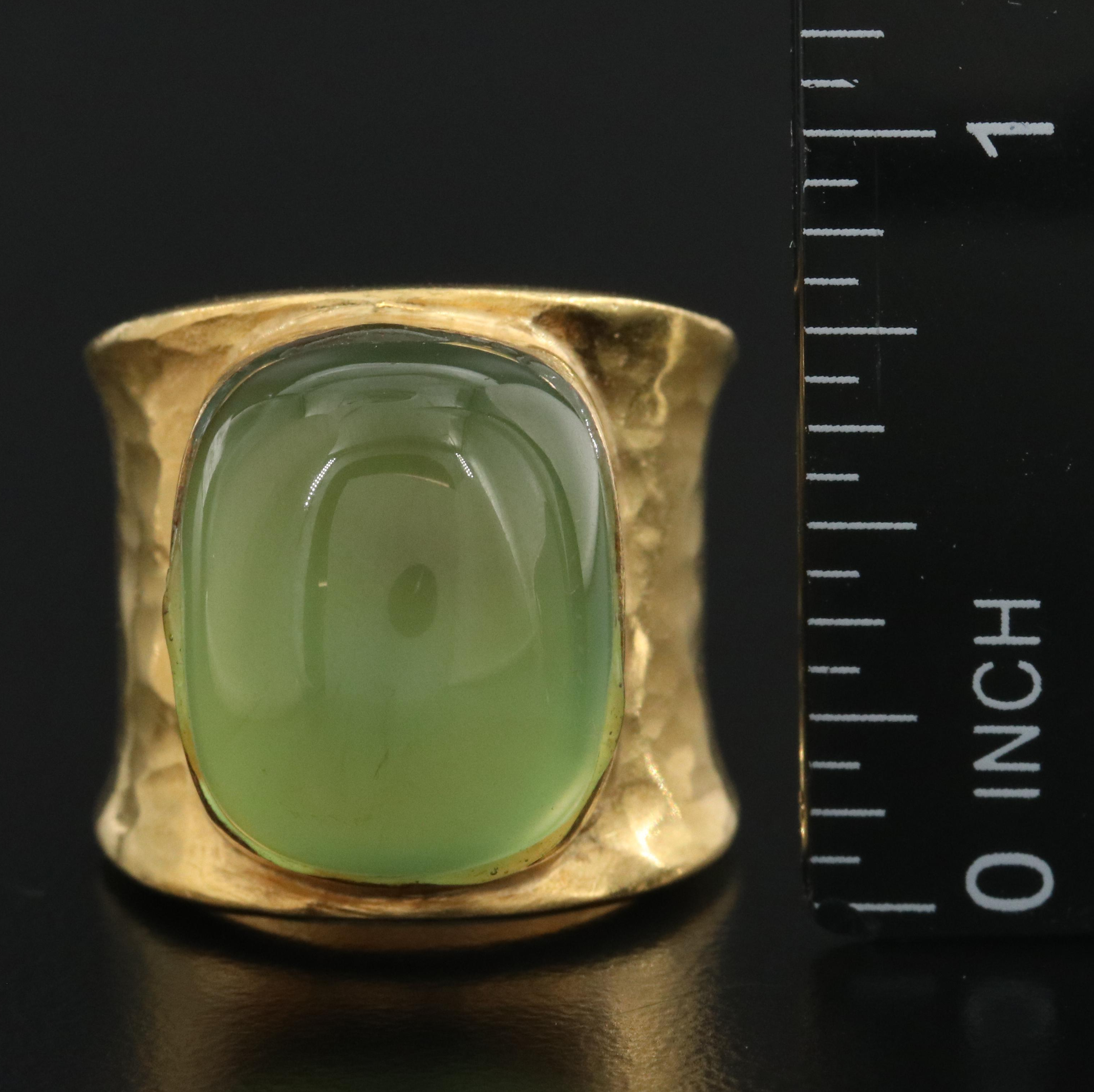 22K Prehnite Ring with Hammered Finish
