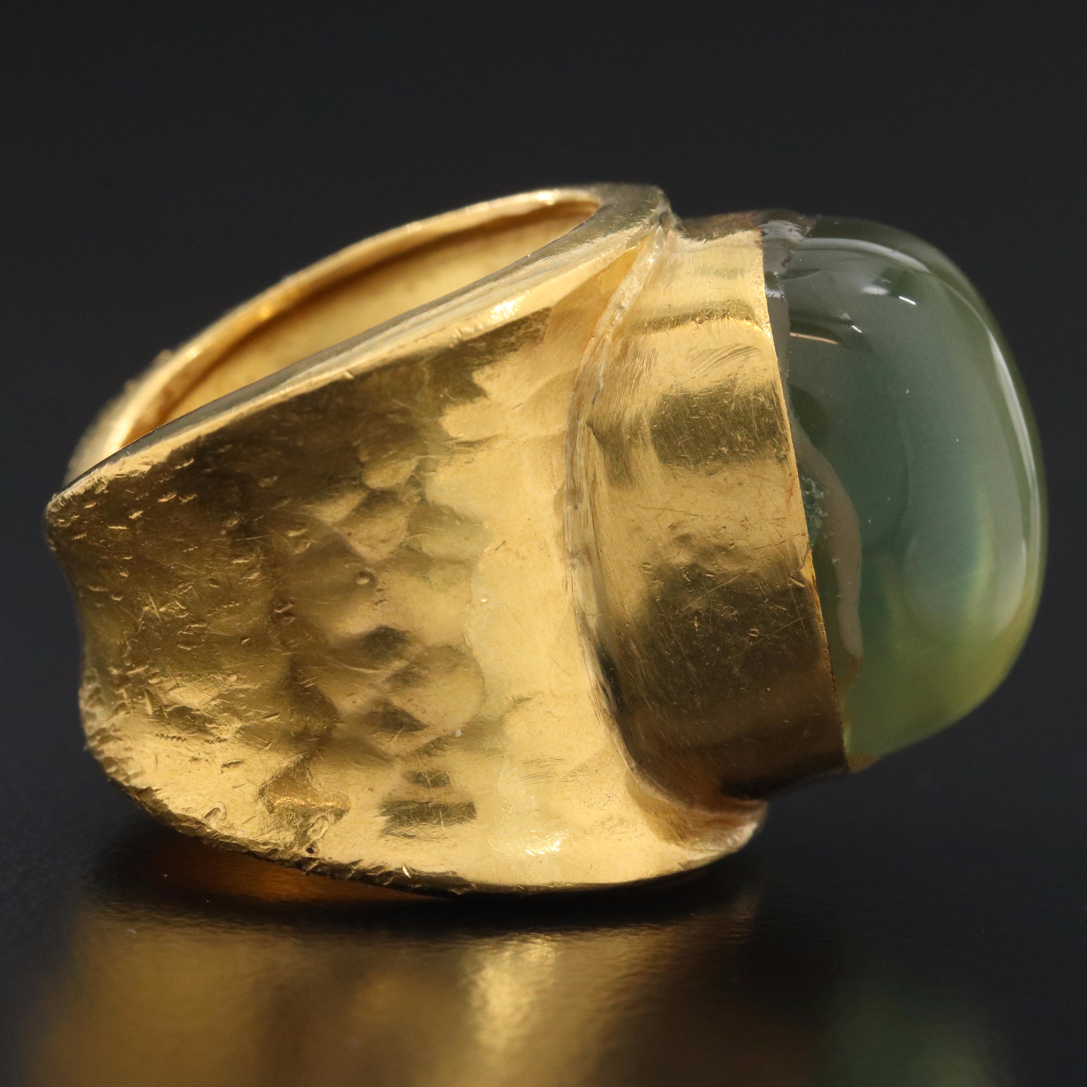 22K Prehnite Ring with Hammered Finish