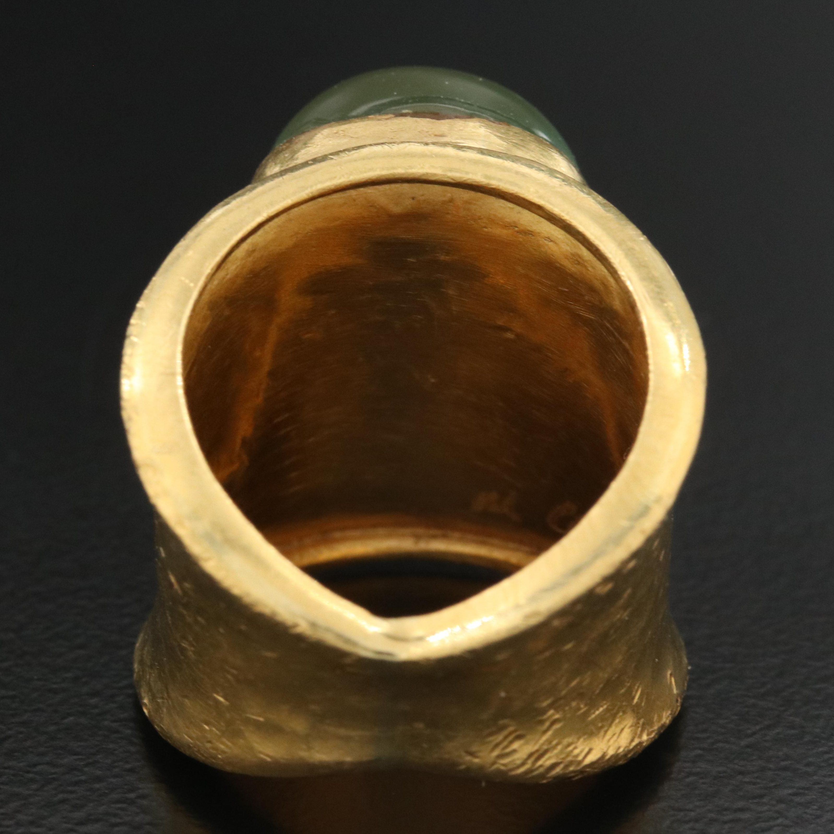 22K Prehnite Ring with Hammered Finish