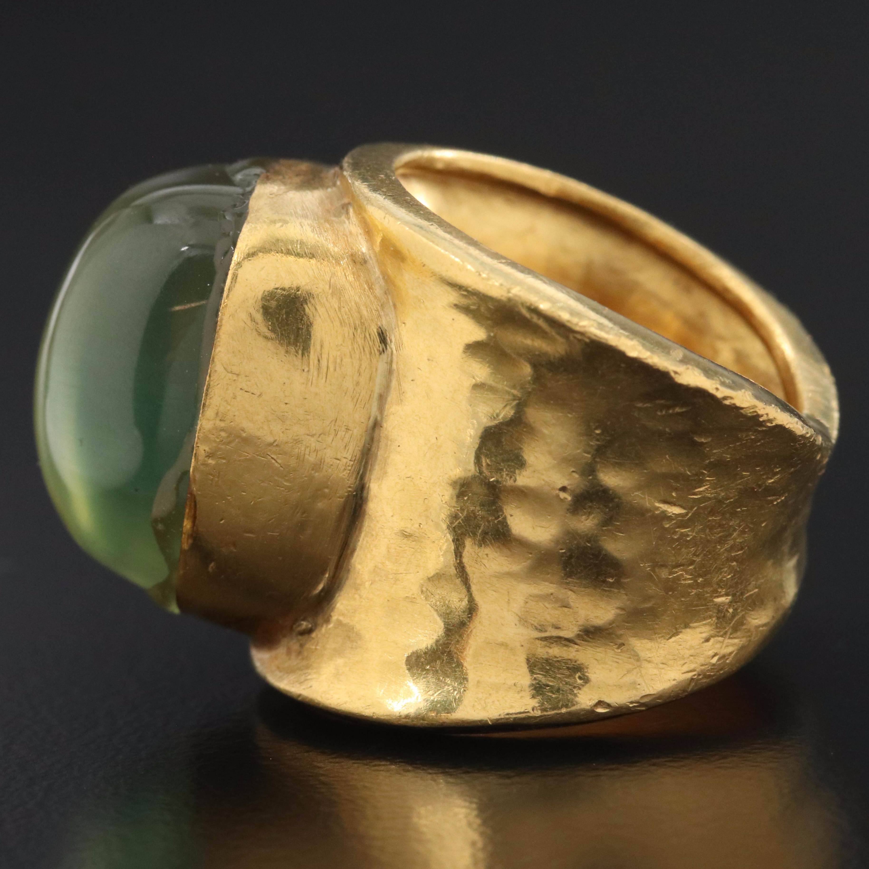 22K Prehnite Ring with Hammered Finish