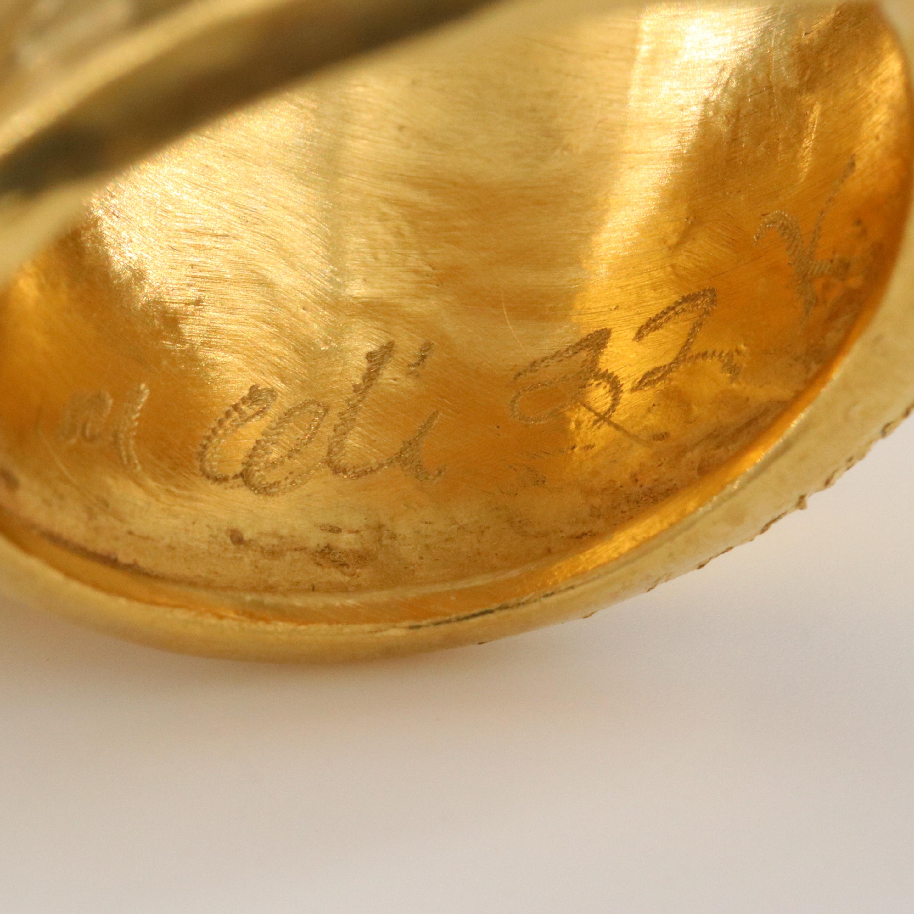 22K Prehnite Ring with Hammered Finish