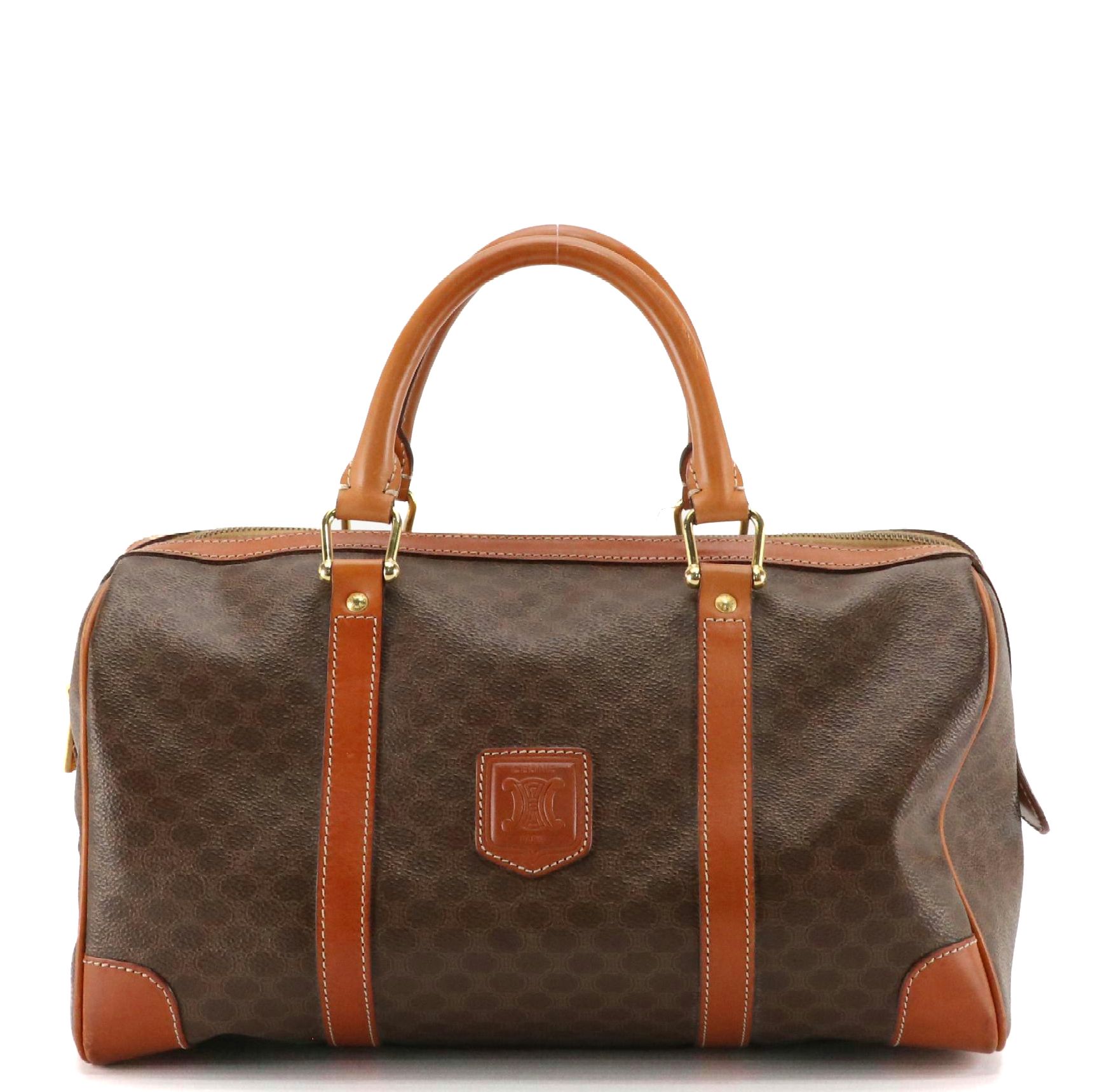 Celine Boston Duffle Bag Macadam Canvas and Leather Trim