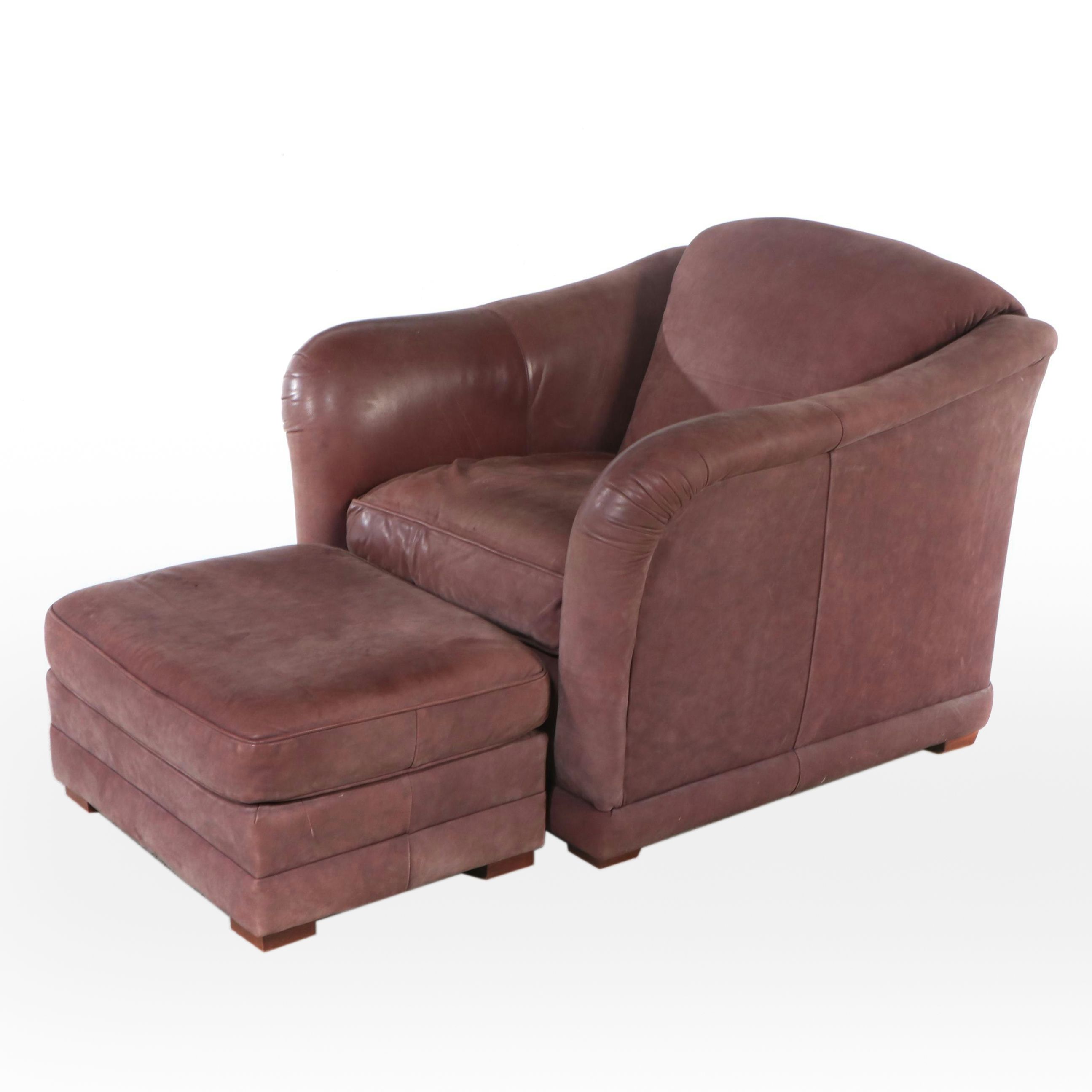 Leathercraft Inc. Leather Upholstered Club Chair and Ottoman