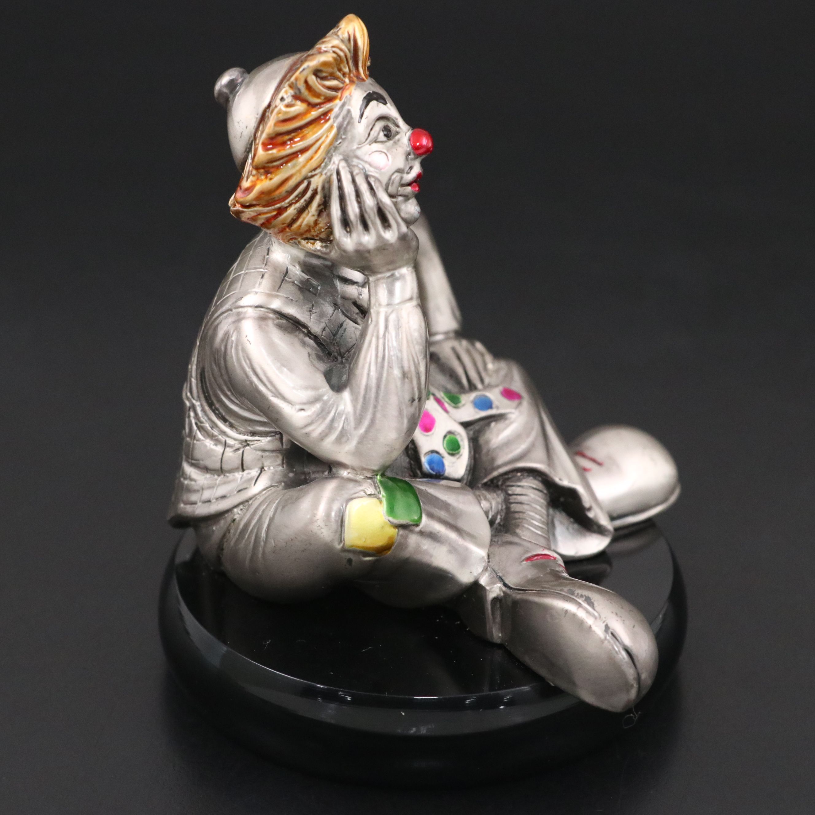 MIDA Italian Sterling Silver and Painted Contemplating Clown Figurine