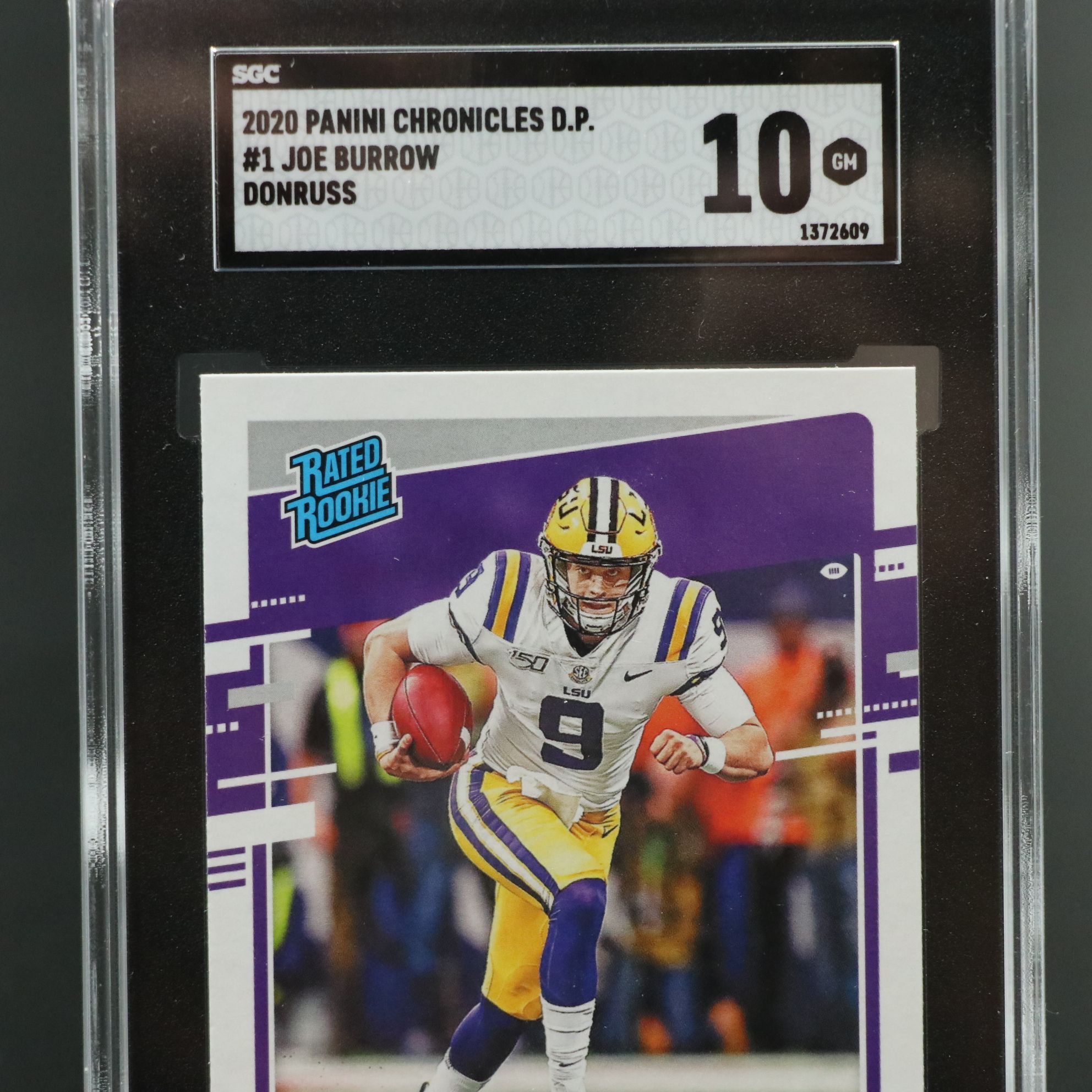 2020 Chronicles Draft Picks Joe Burrow Donruss Rated Rookie Card Graded SGC 10