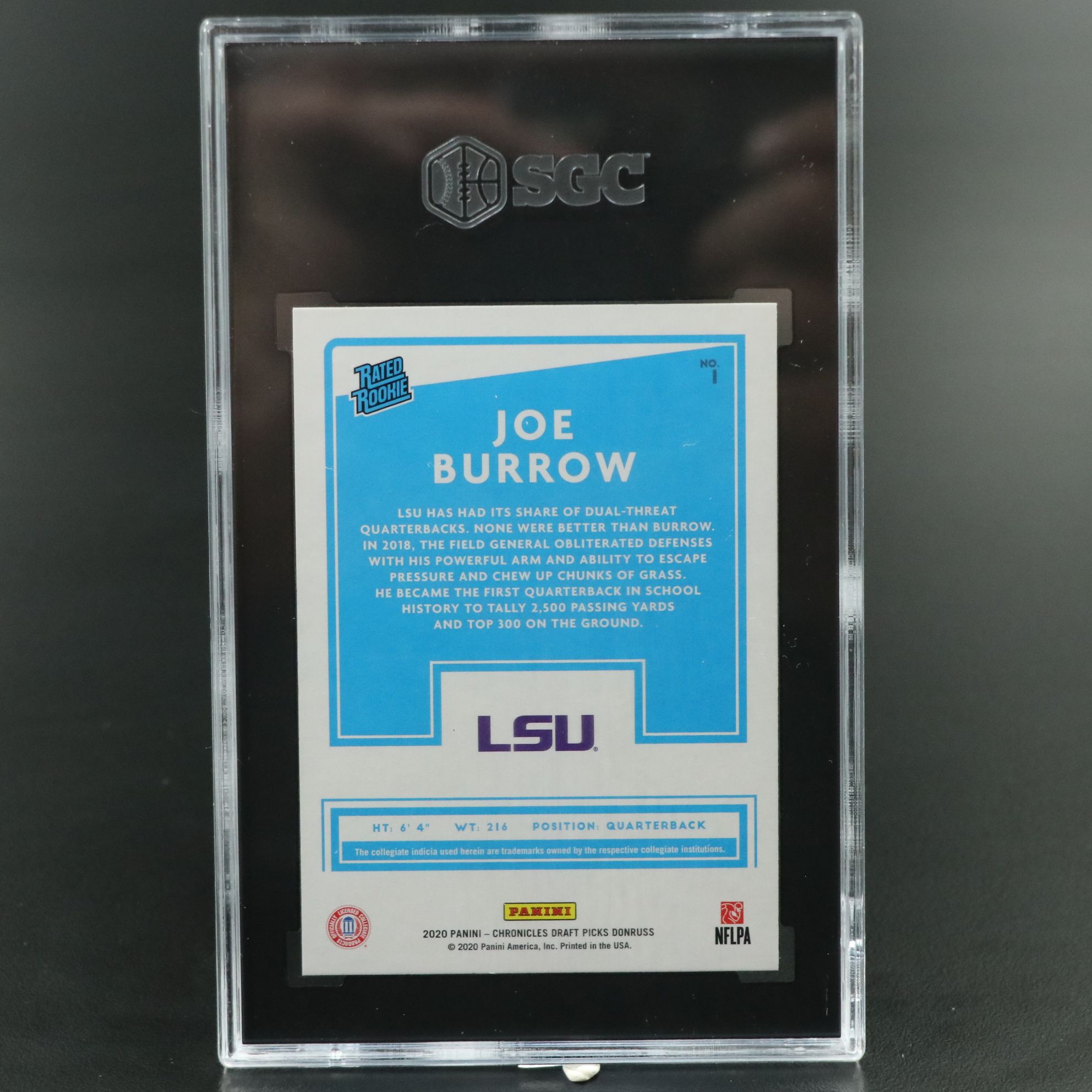 2020 Chronicles Draft Picks Joe Burrow Donruss Rated Rookie Card Graded SGC 10
