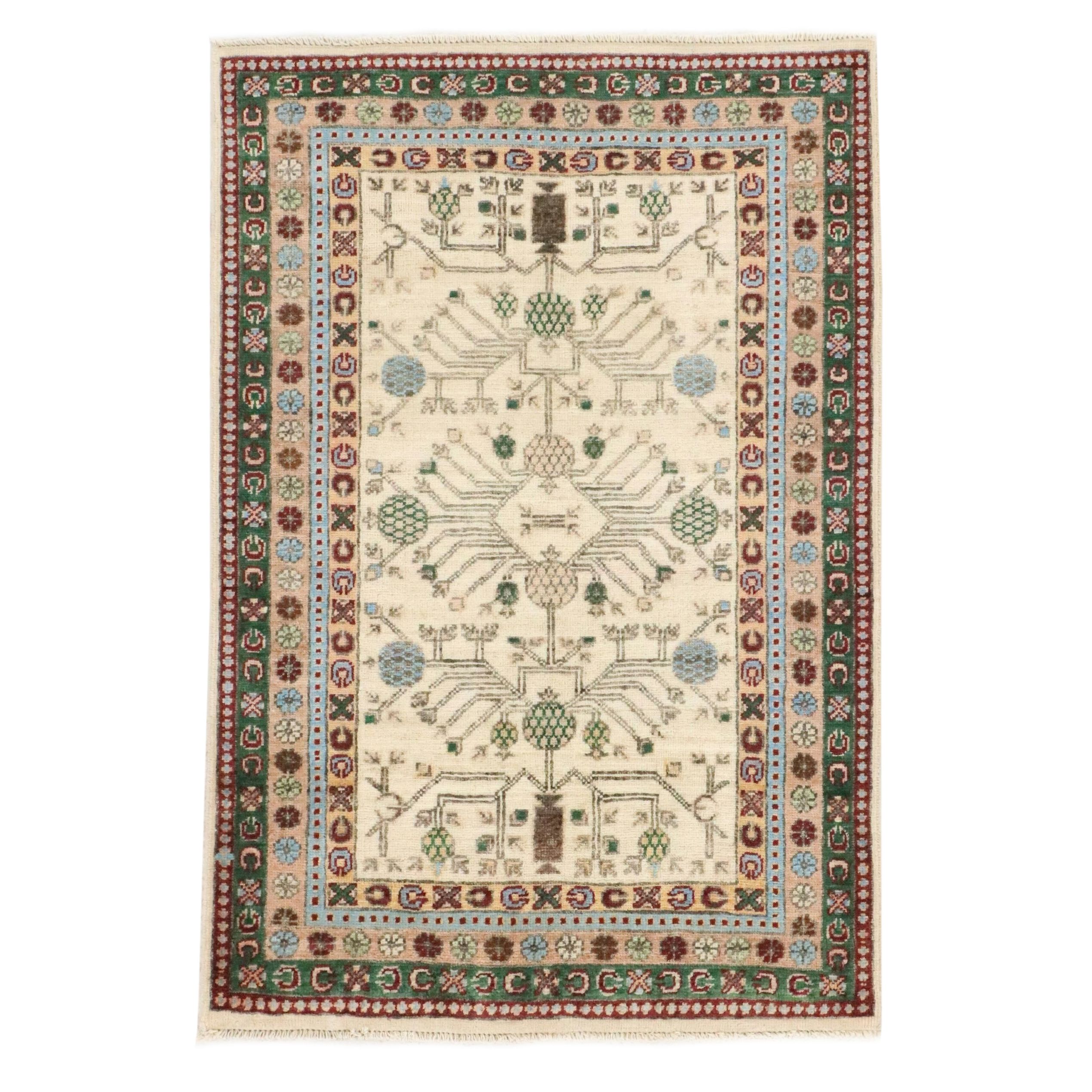 2'8 x 4'1 Hand-Knotted Afghan Khotan Accent Rug