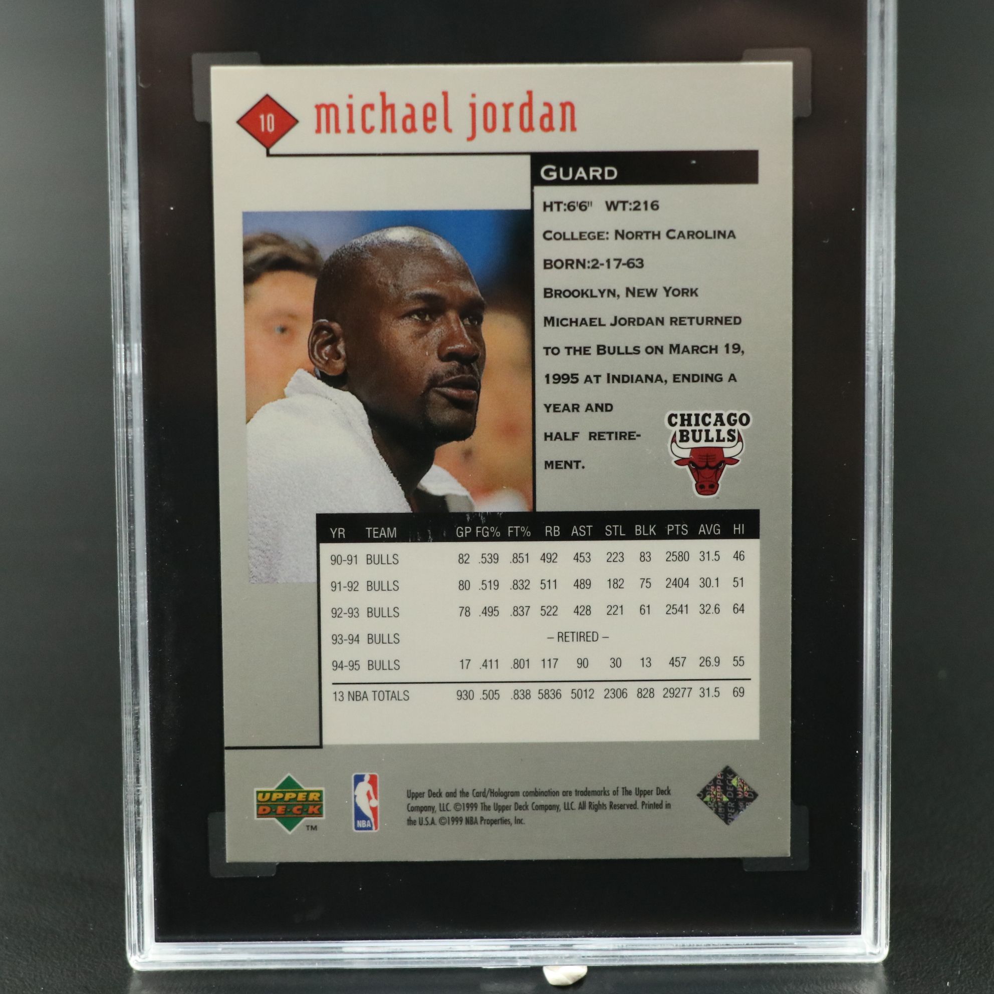 1998-99 Upper Deck Black Diamond Michael Jordan Chicago Bulls Card Graded SGC 9