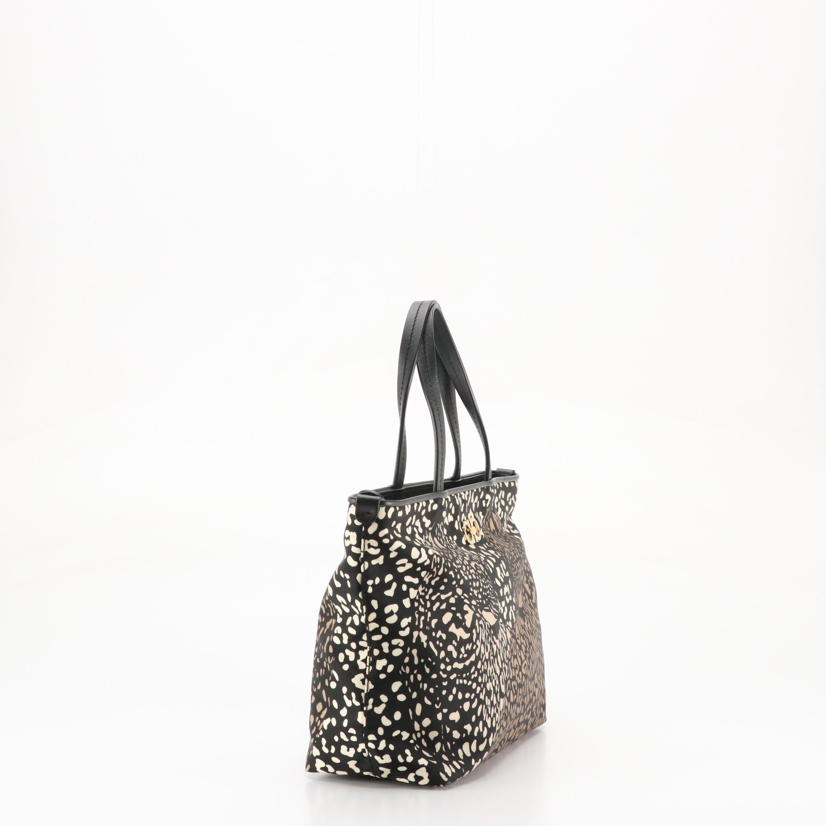 Salvatore Ferragamo Leopard Printed Nylon Tote Bag with Leather Trim