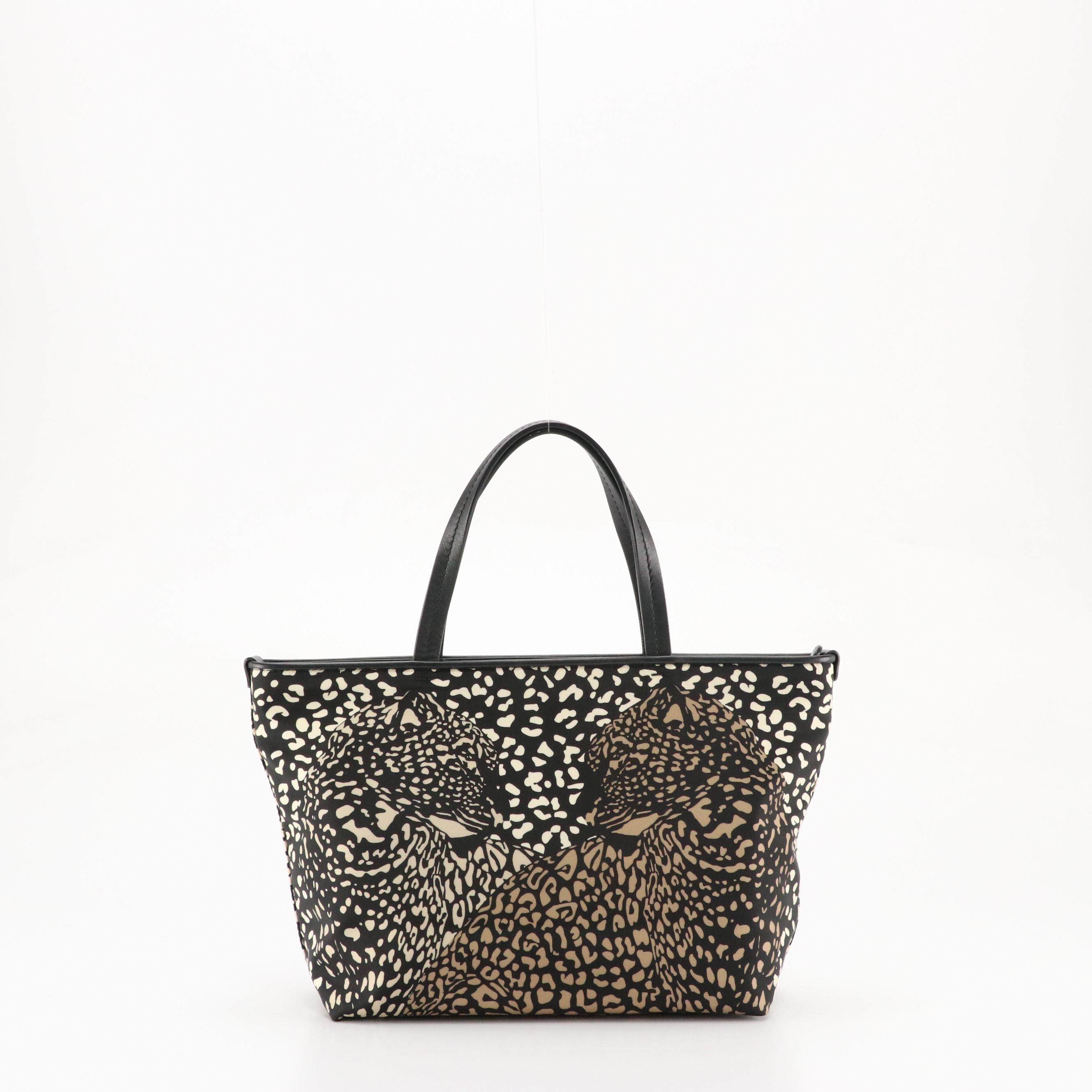 Salvatore Ferragamo Leopard Printed Nylon Tote Bag with Leather Trim