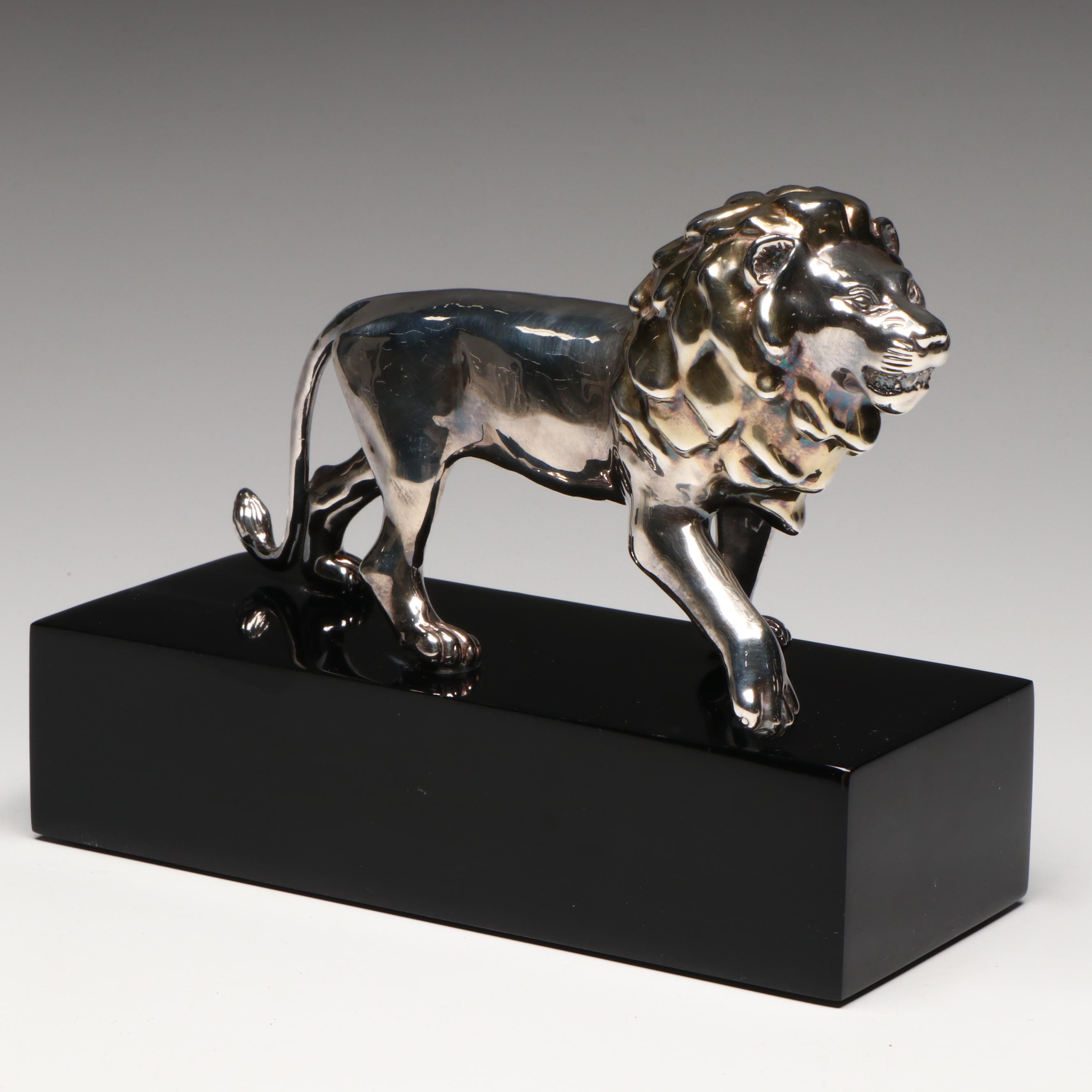 Sterling Silver and Gilt Lion Figurine with Base