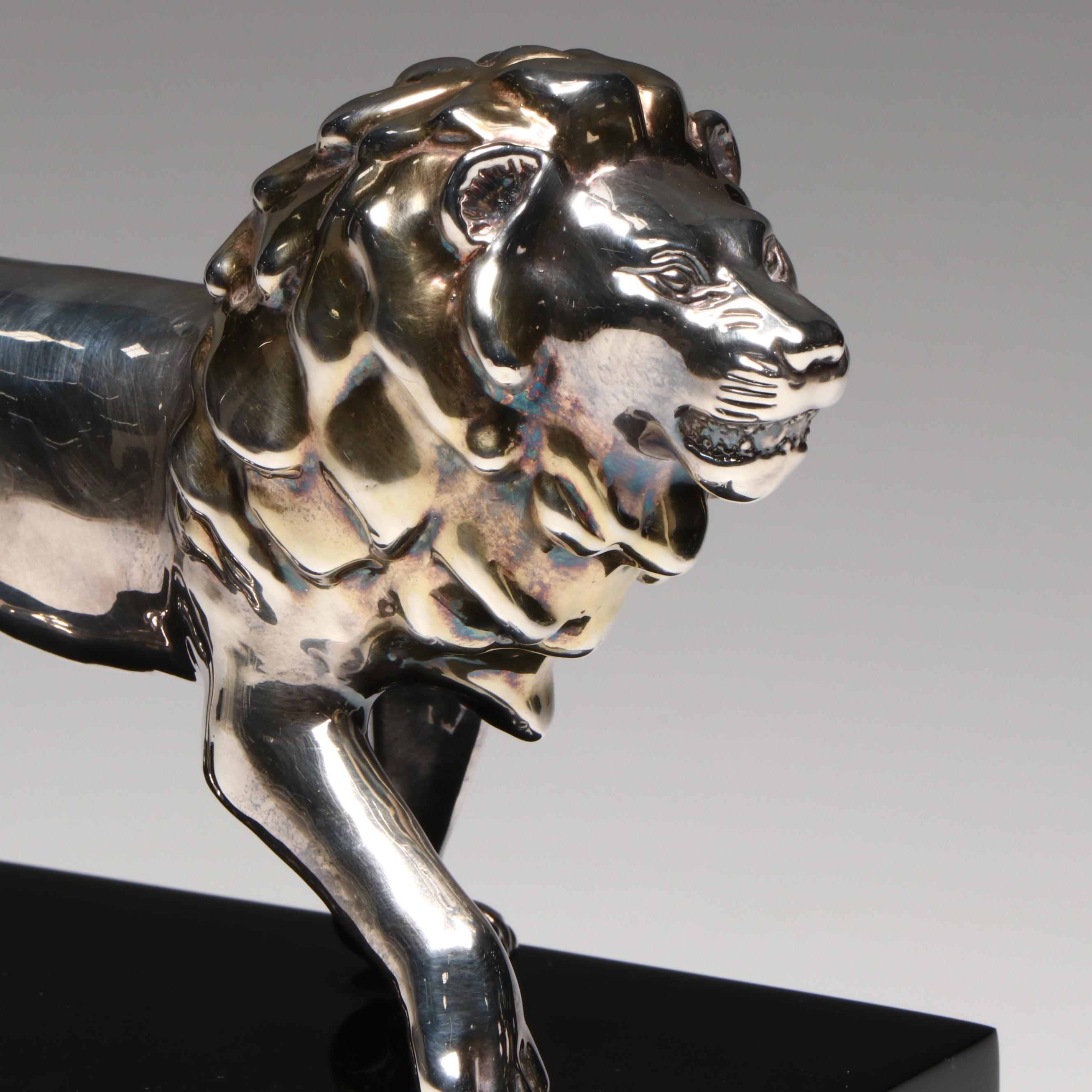Sterling Silver and Gilt Lion Figurine with Base
