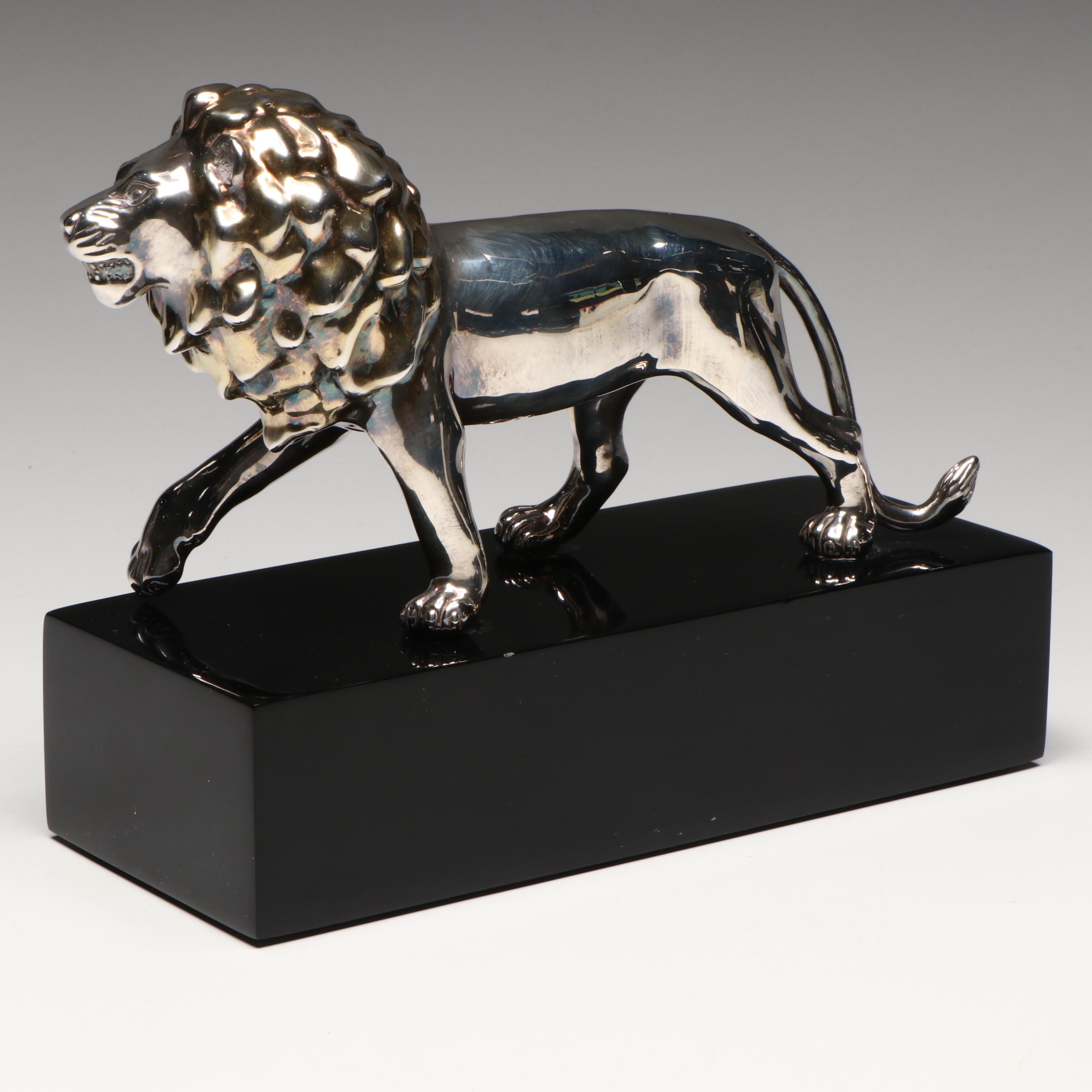 Sterling Silver and Gilt Lion Figurine with Base