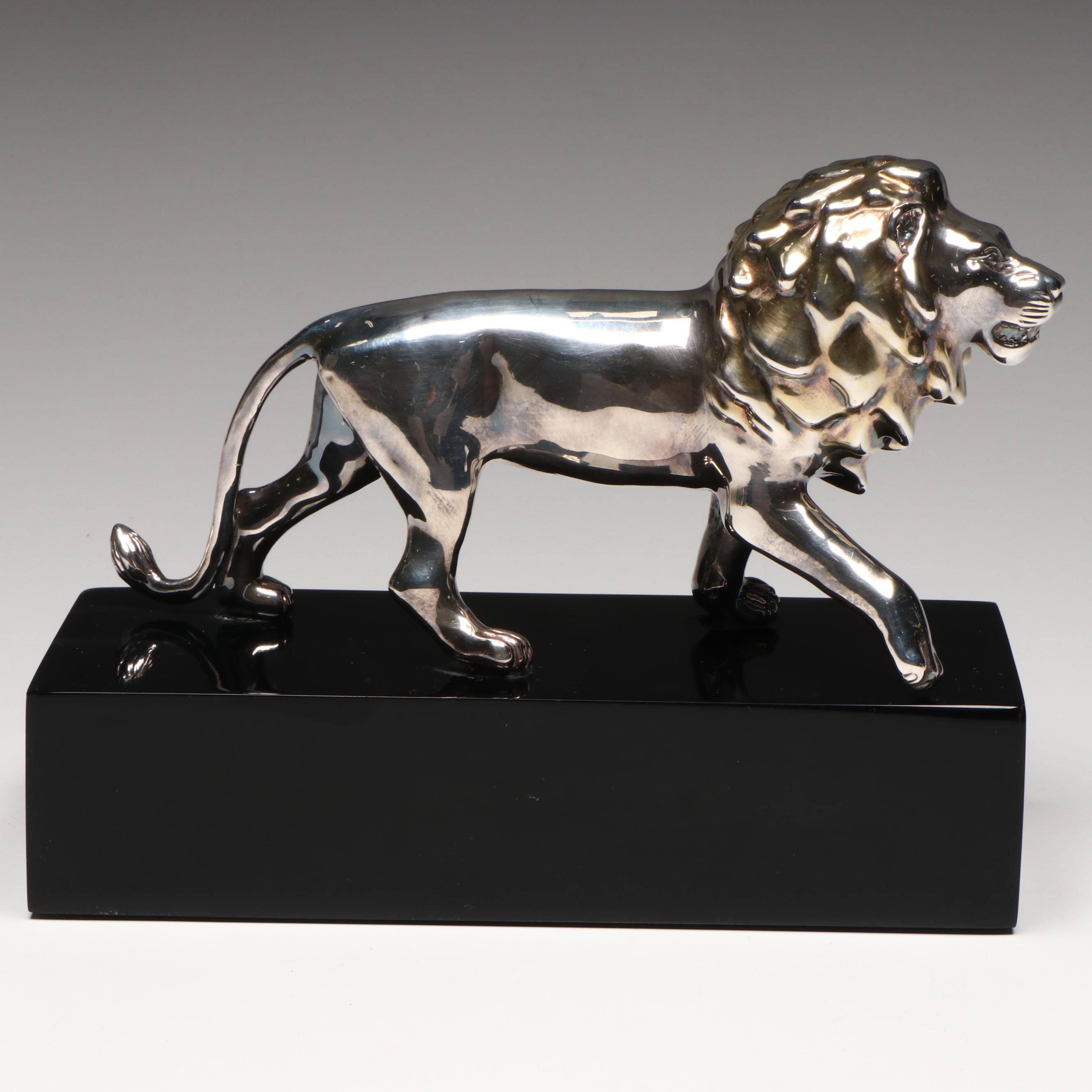 Sterling Silver and Gilt Lion Figurine with Base