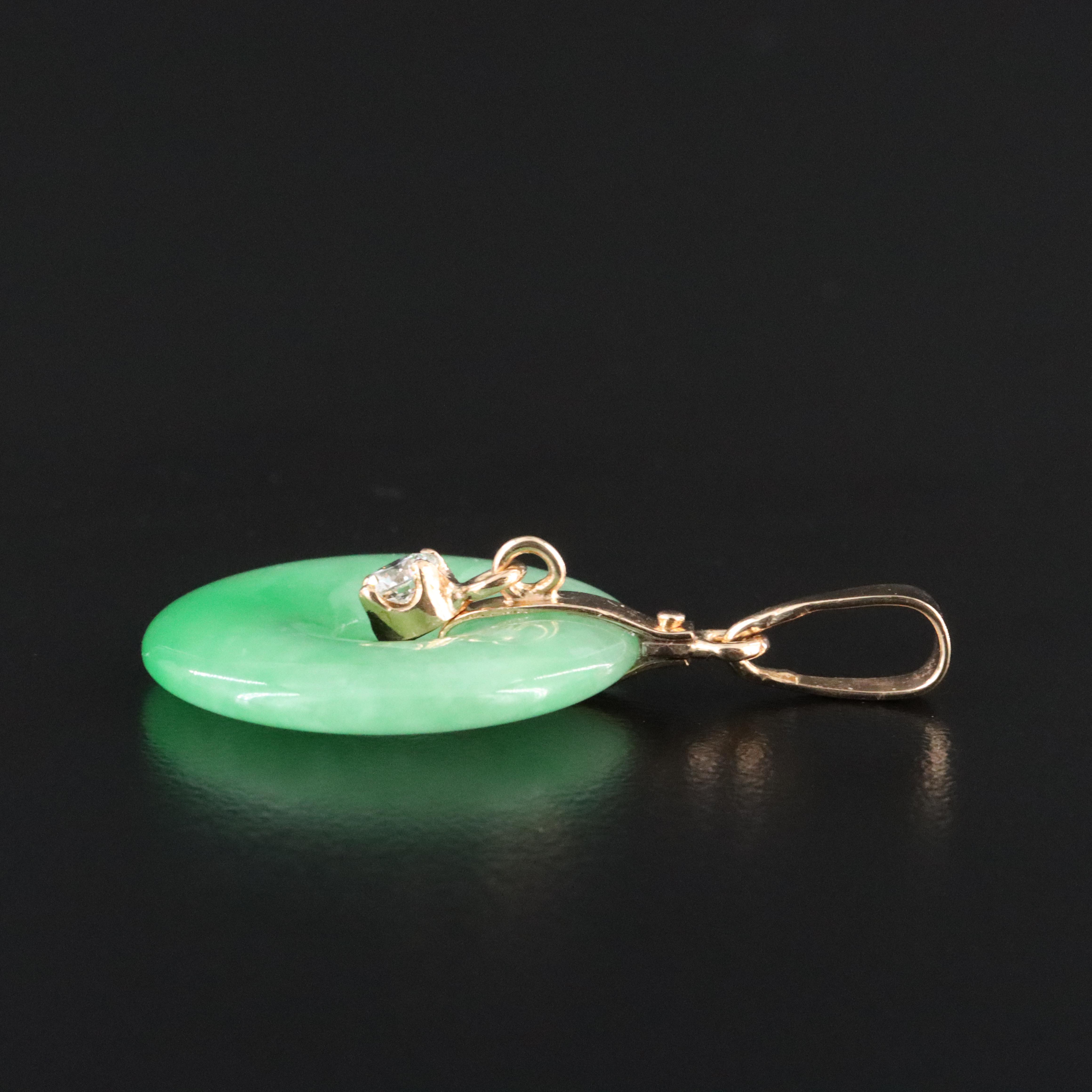 14K Jadeite and Diamond Pendant
