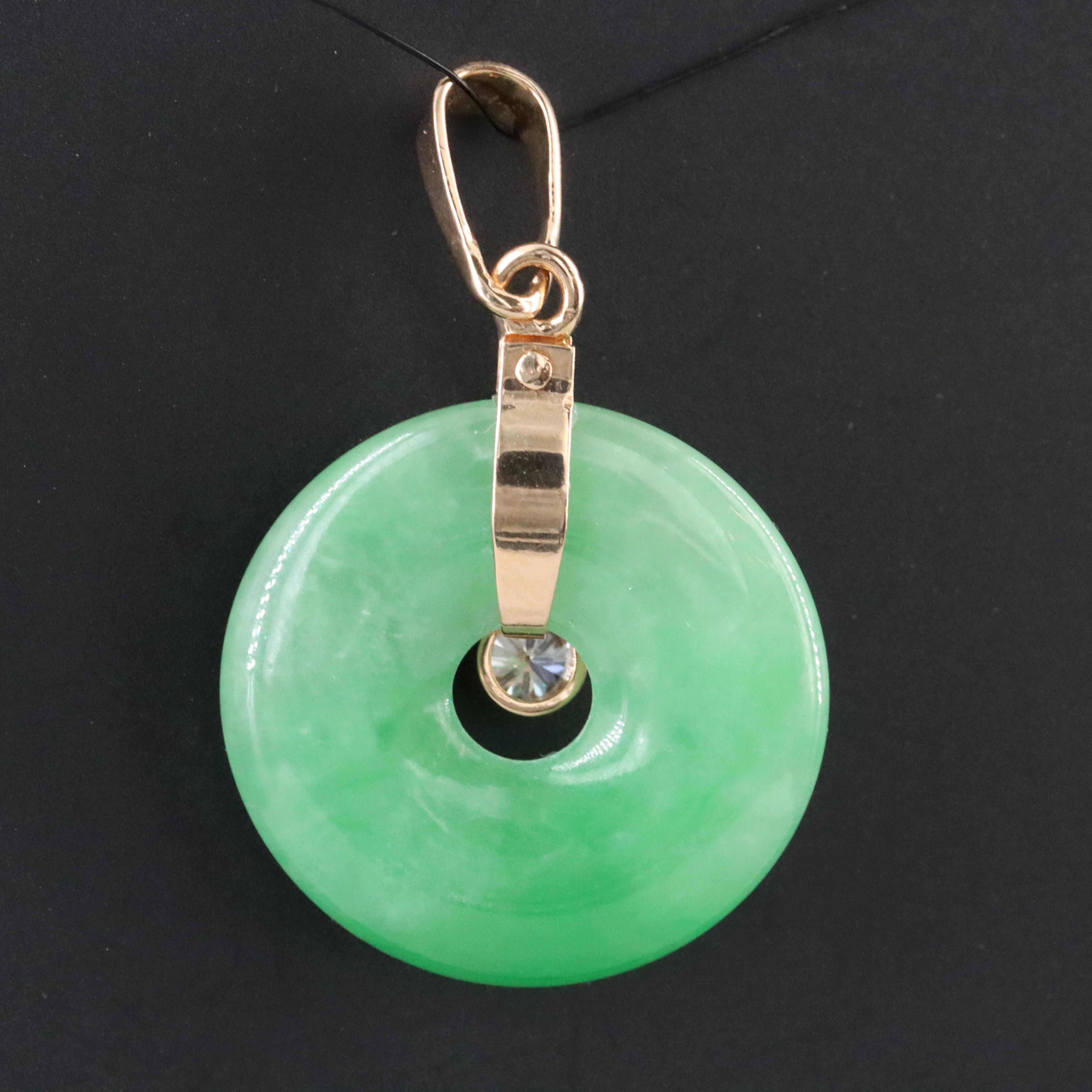 14K Jadeite and Diamond Pendant