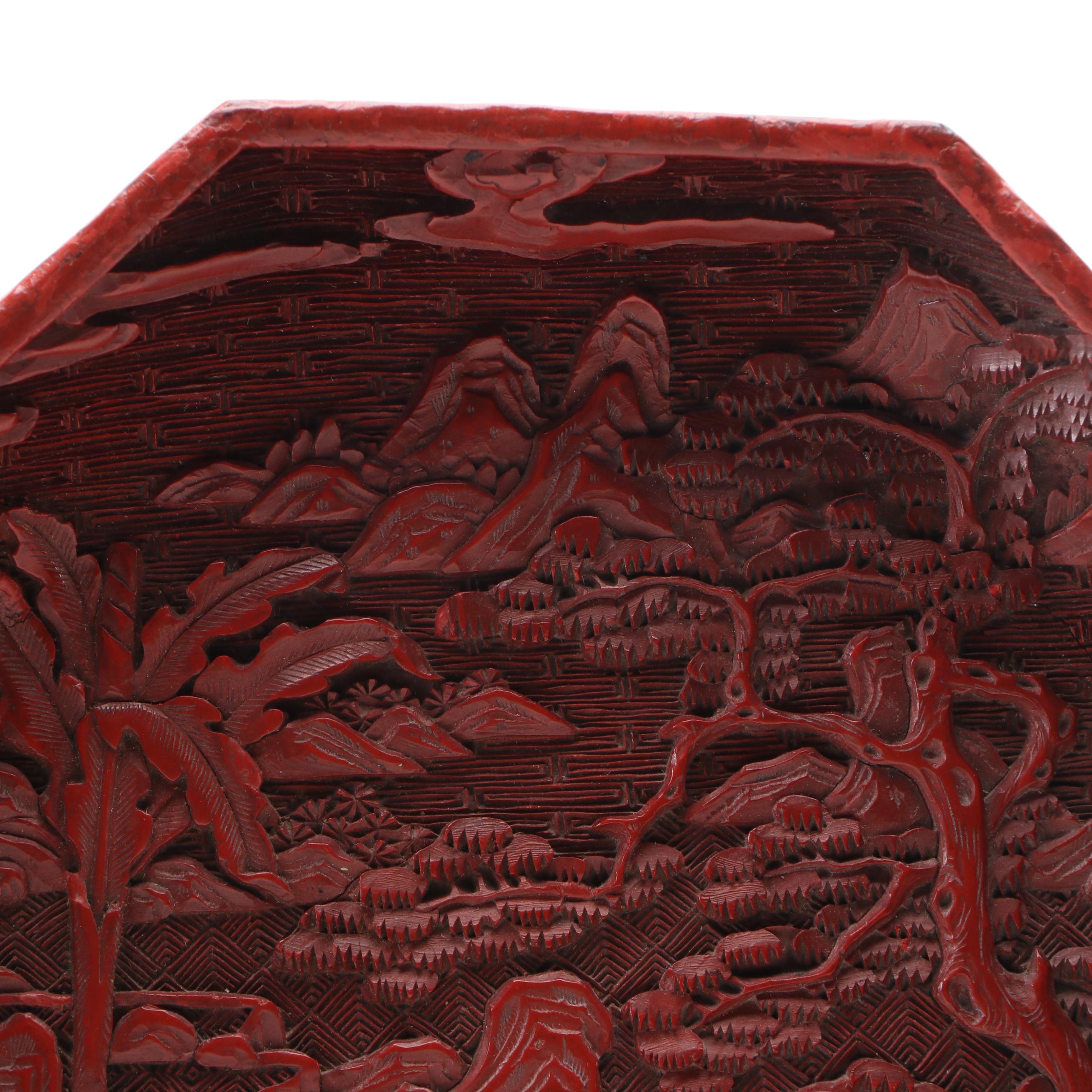 Chinese Cinnabar Lacquerware Hexagonal Plate, Early to Mid-20th Century