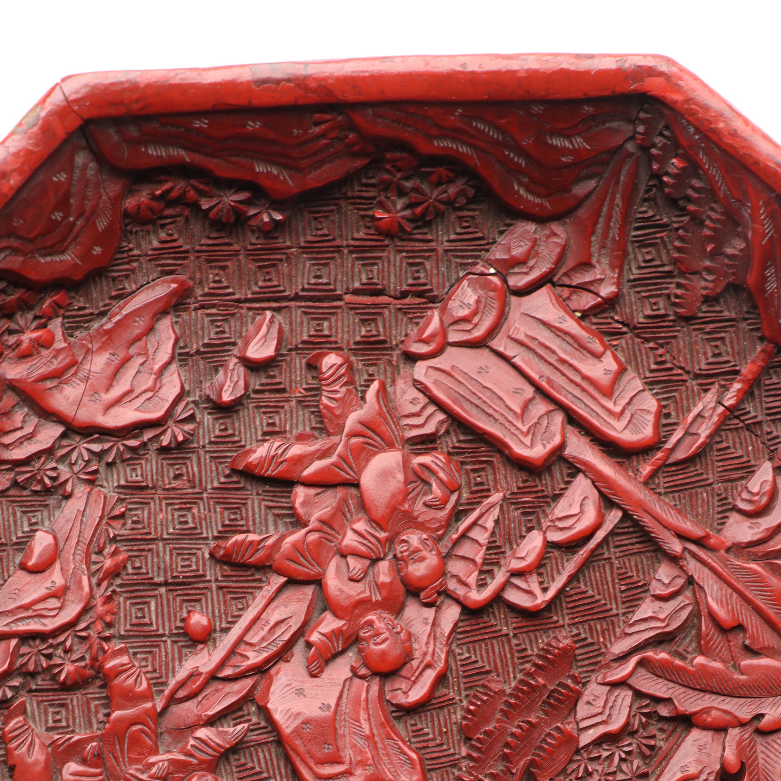 Chinese Cinnabar Lacquerware Hexagonal Plate, Early to Mid-20th Century